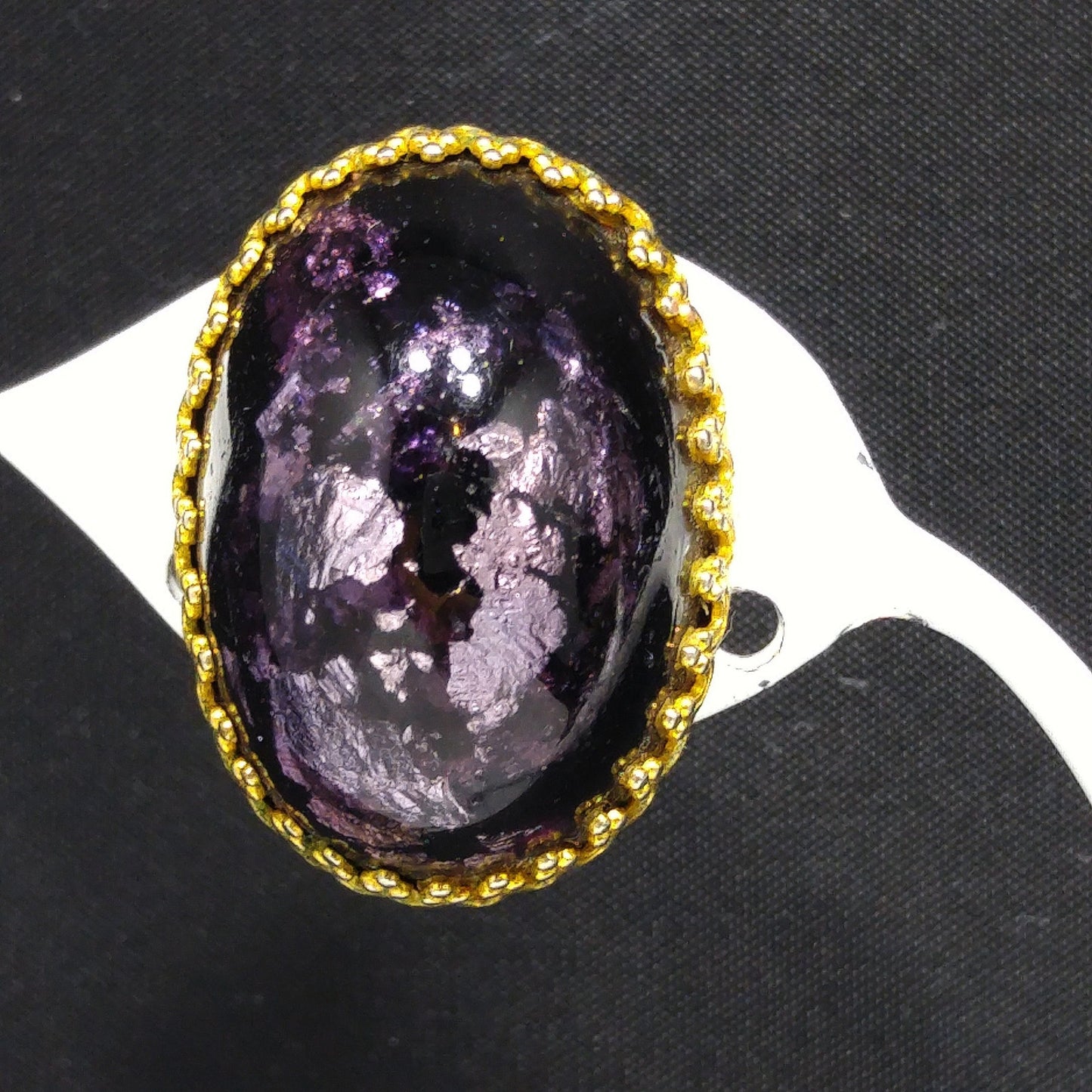 Vintage Carnegie Purple Silver Foil Glass Clip Earrings, Domed Glass, 1950s