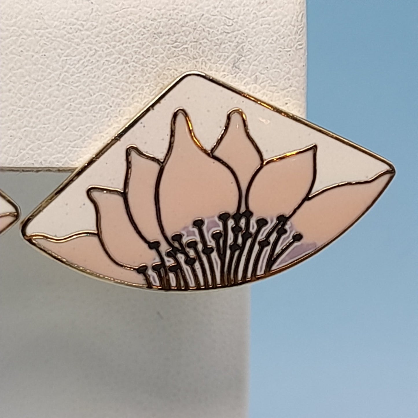 Vintage Laurel Burch Pink Flower Earrings - Gold Plated