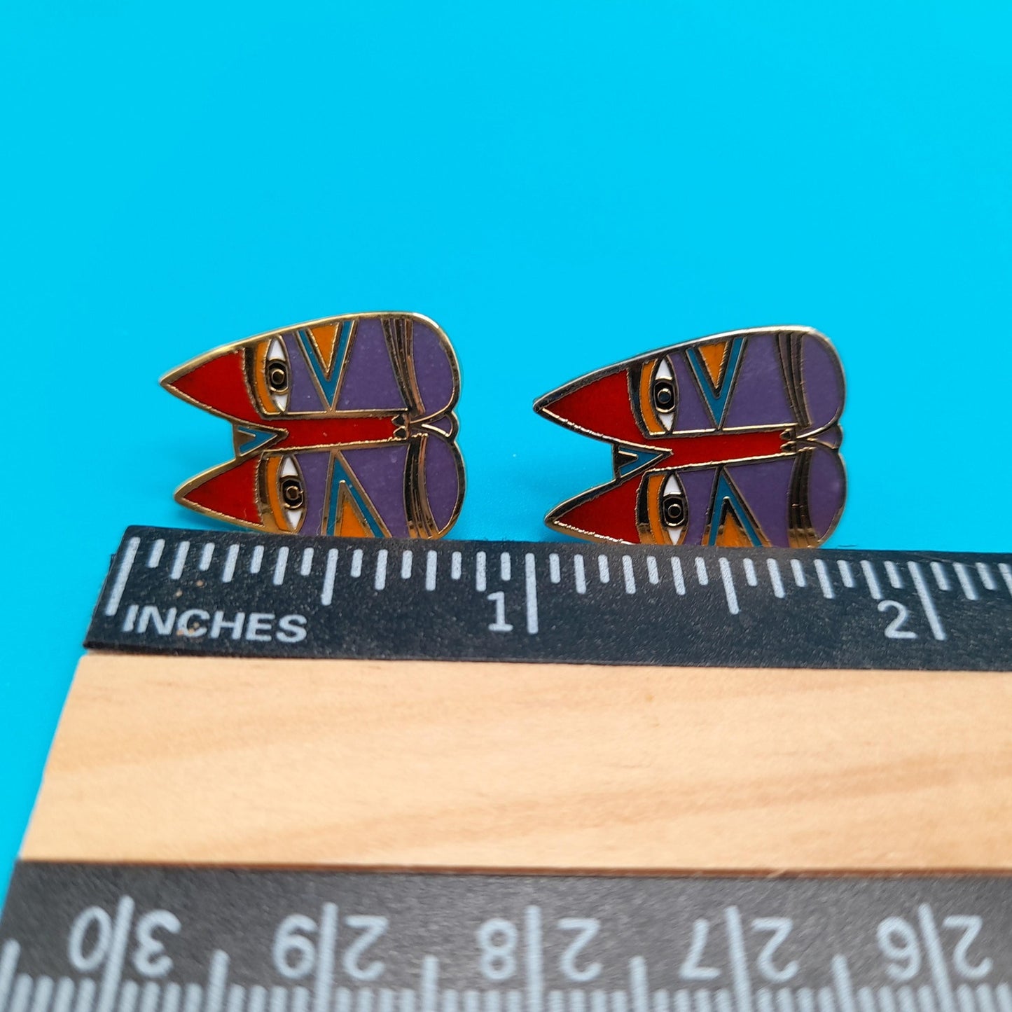 Laurel Burch "Gato" Cat Post Earrings, Enamel Cloisonne, Gold Plated, 1980s Vintage Jewelry