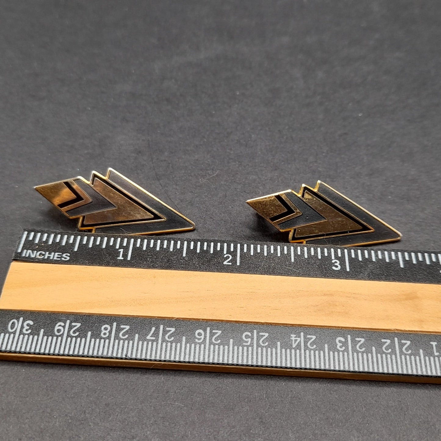 Vintage Laurel Burch Gray Gold Post Earrings, Geometric Gold Plated
