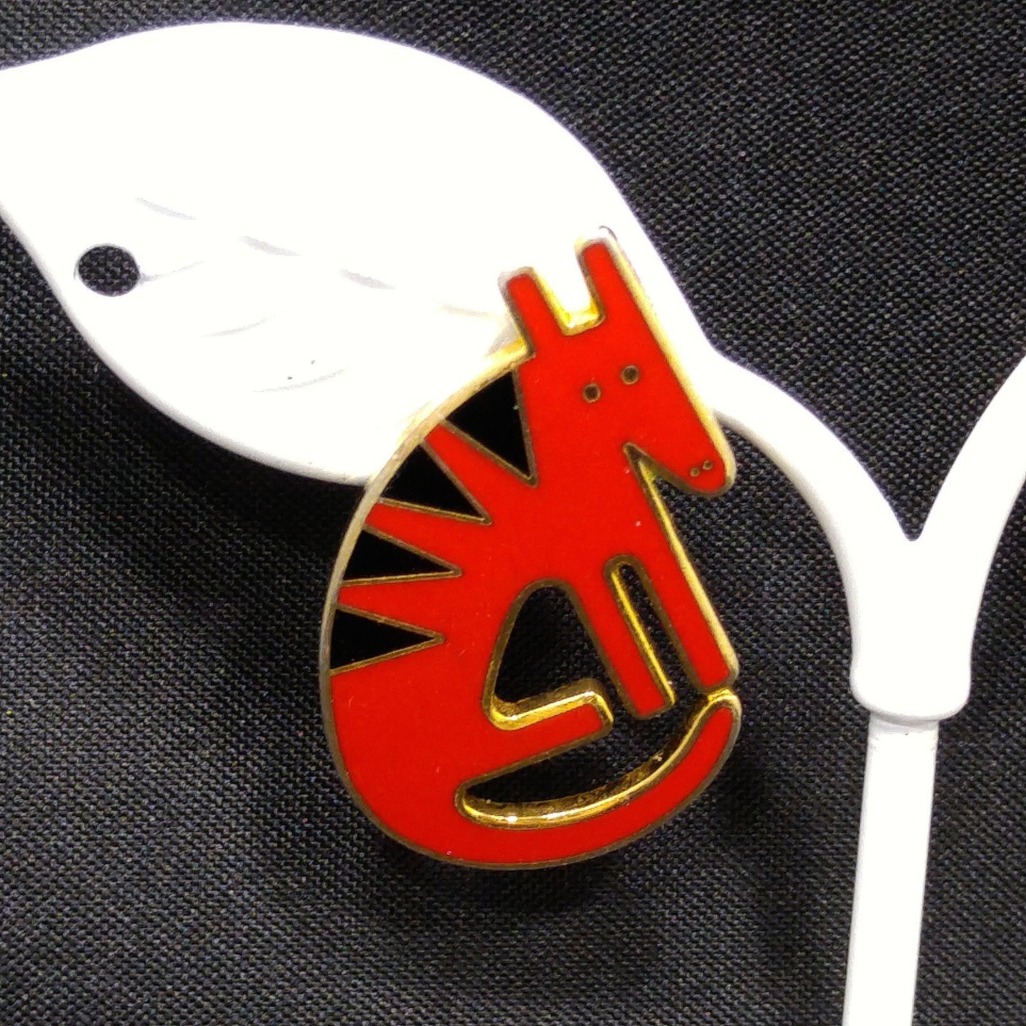 Laurel Burch "Terra" Coyote Post Earrings, Cloisonné Gold Plated, 1980s Vintage