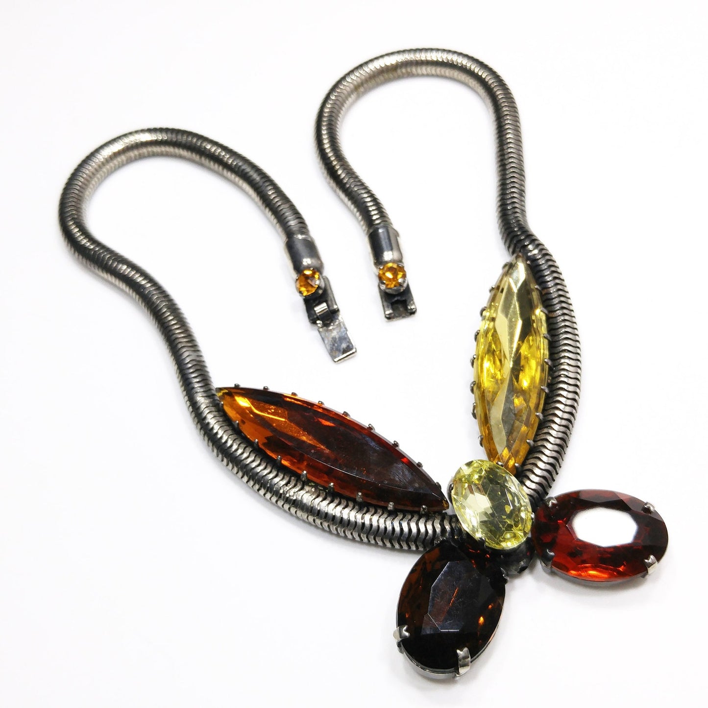 Large Rhinestone Butterfly Necklace, Mara Kibian Bijoux Jewelry, Snake Chain