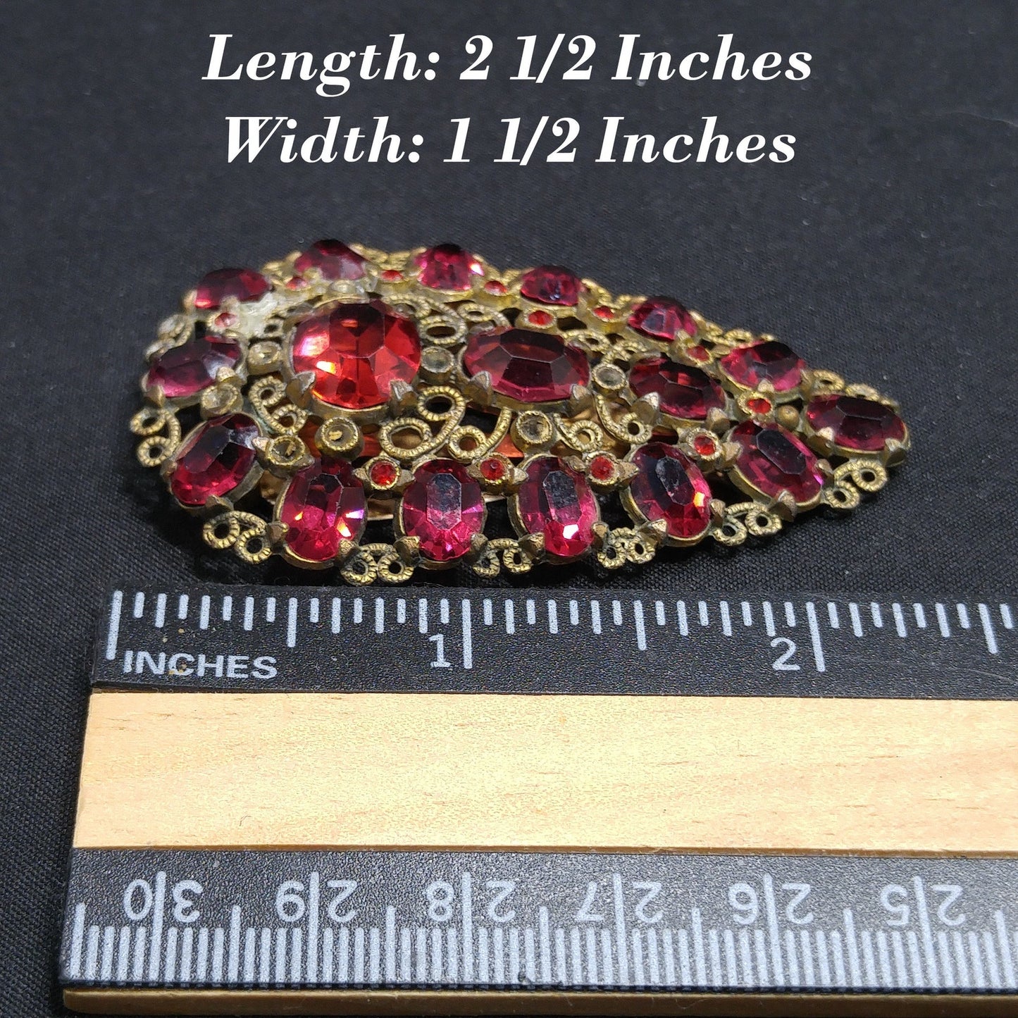 Antique Red Rhinestone Filigree Dress Clip, 1920s Vintage Jewelry