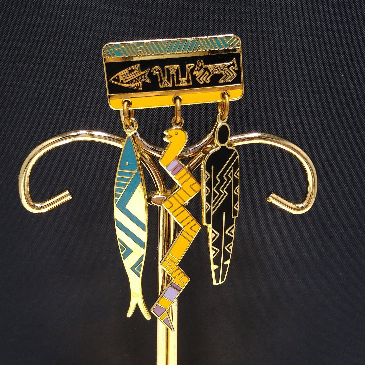 Laurel Burch "Artifacts" Brooch, Fish Snake Man, Gold Plated, 1980s Vintage Jewelry