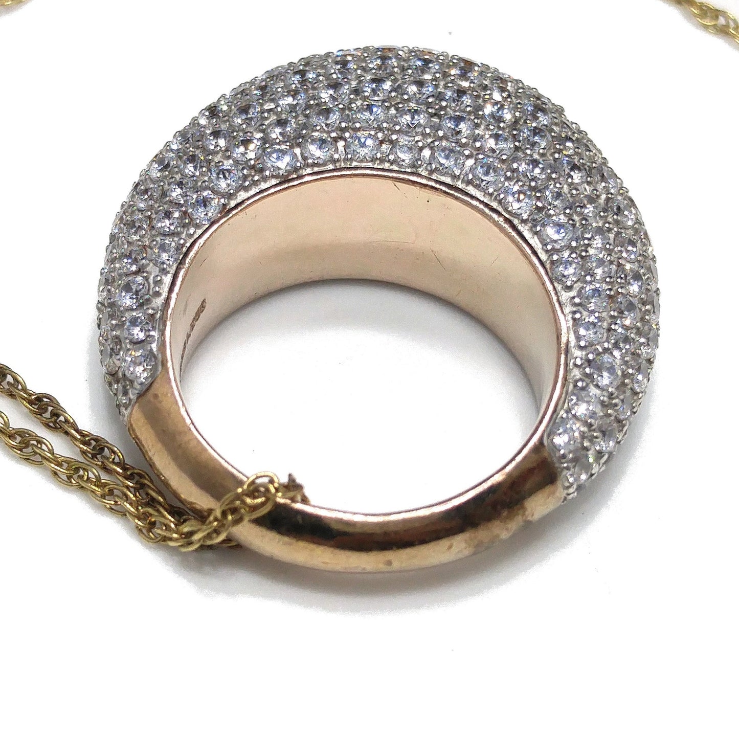 Sterling 18K Gold Wash Pendant Necklace, Clear Rhinestones, 1990s Vintage Jewelry