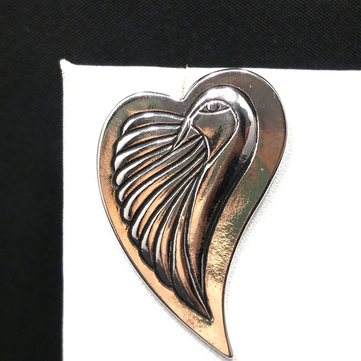 Vintage Laurel Burch Bird Heart Post Earrings, Rhodium Plated