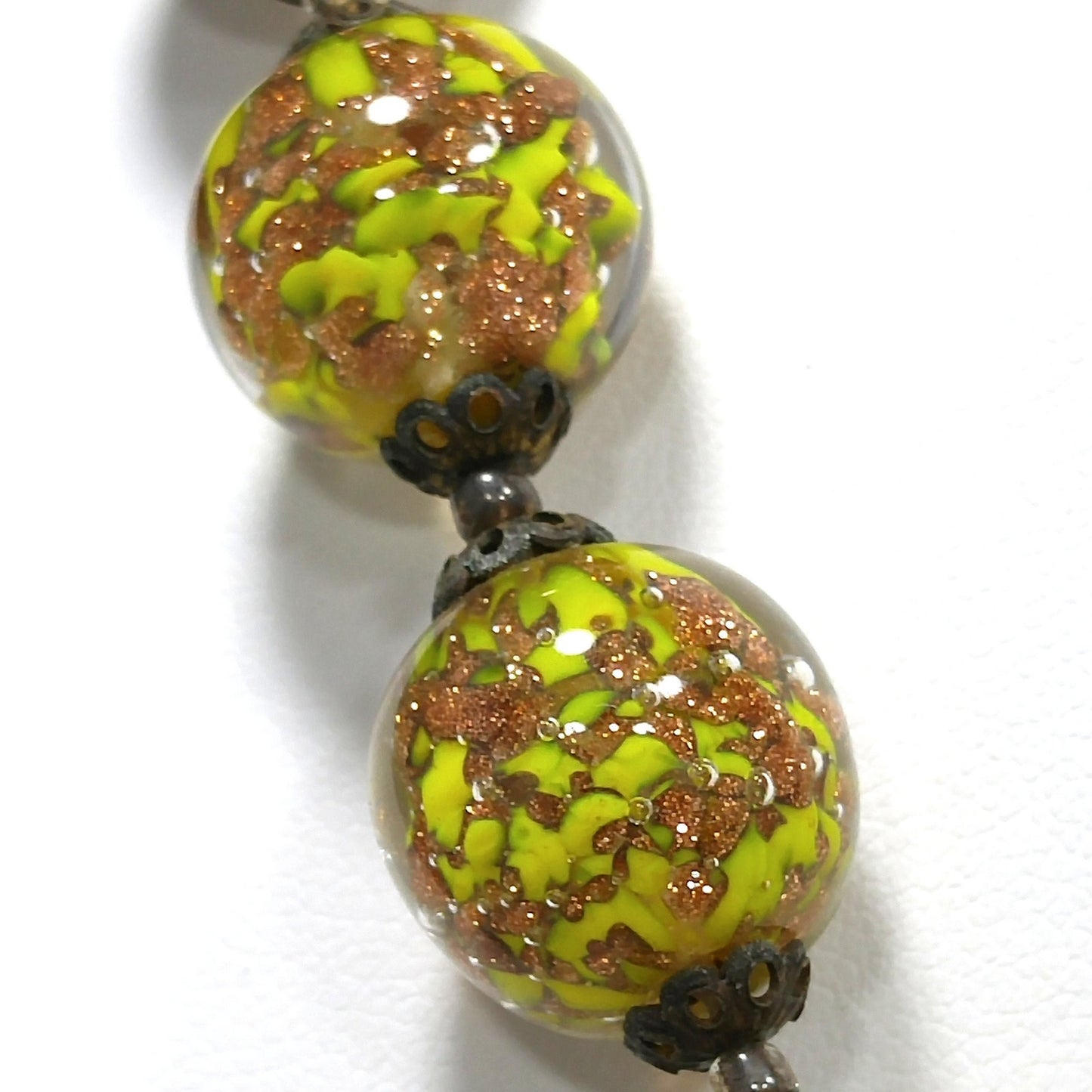 Vintage Green Venetian Glass Beaded Necklace, Copper Aventurine Italian Beads, 1930s Vintage Jewelry