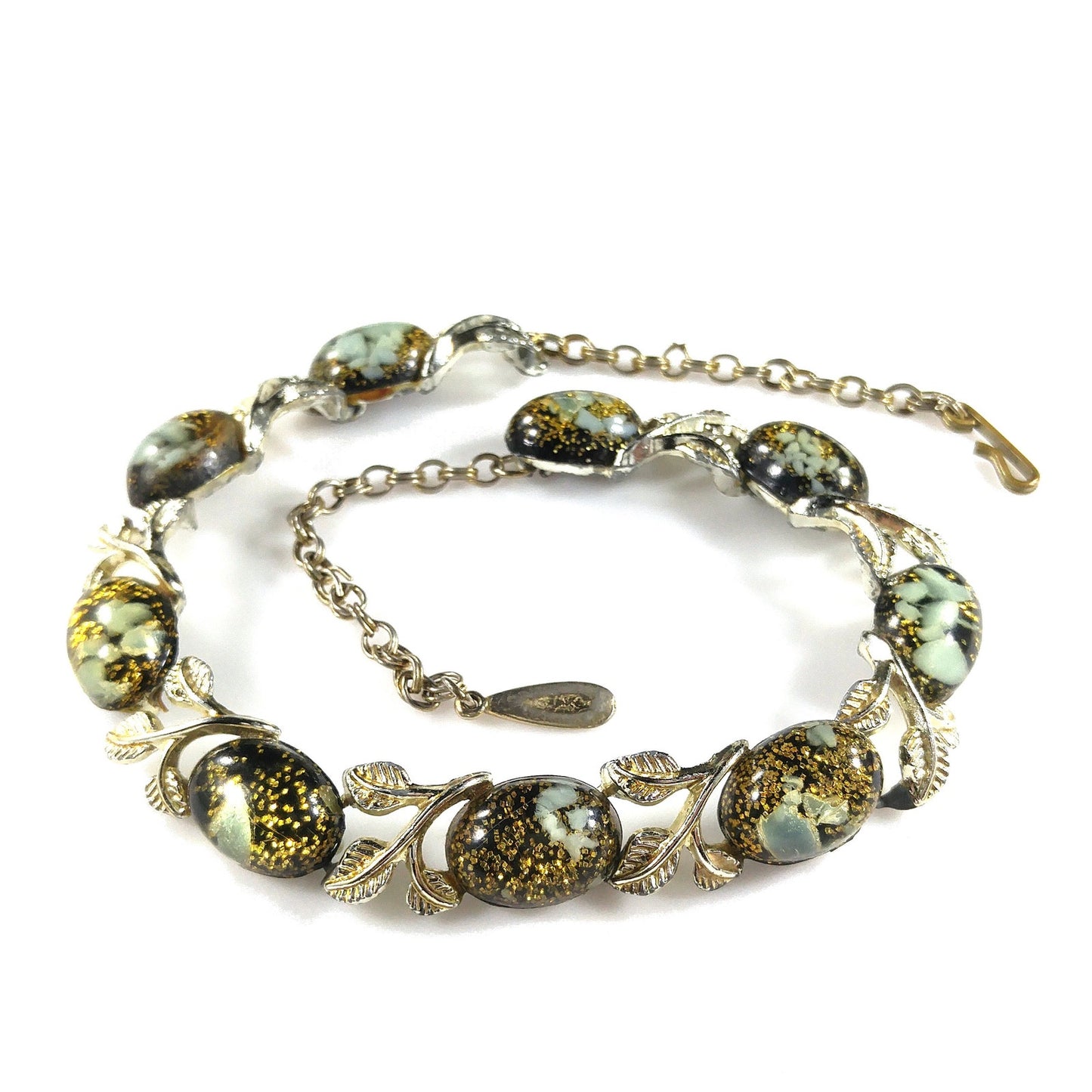 Lucite Glitter Cabochon Choker Necklace, Mid-century, 1950s Vintage Jewelry