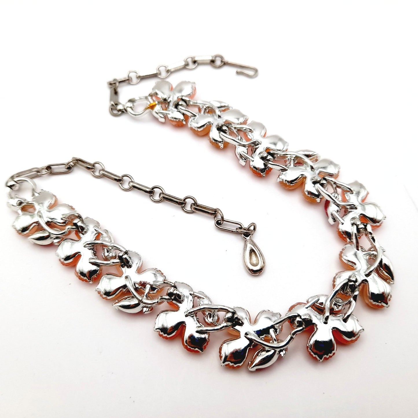 Vintage Lisner Pink Rhinestone Lucite Floral Choker