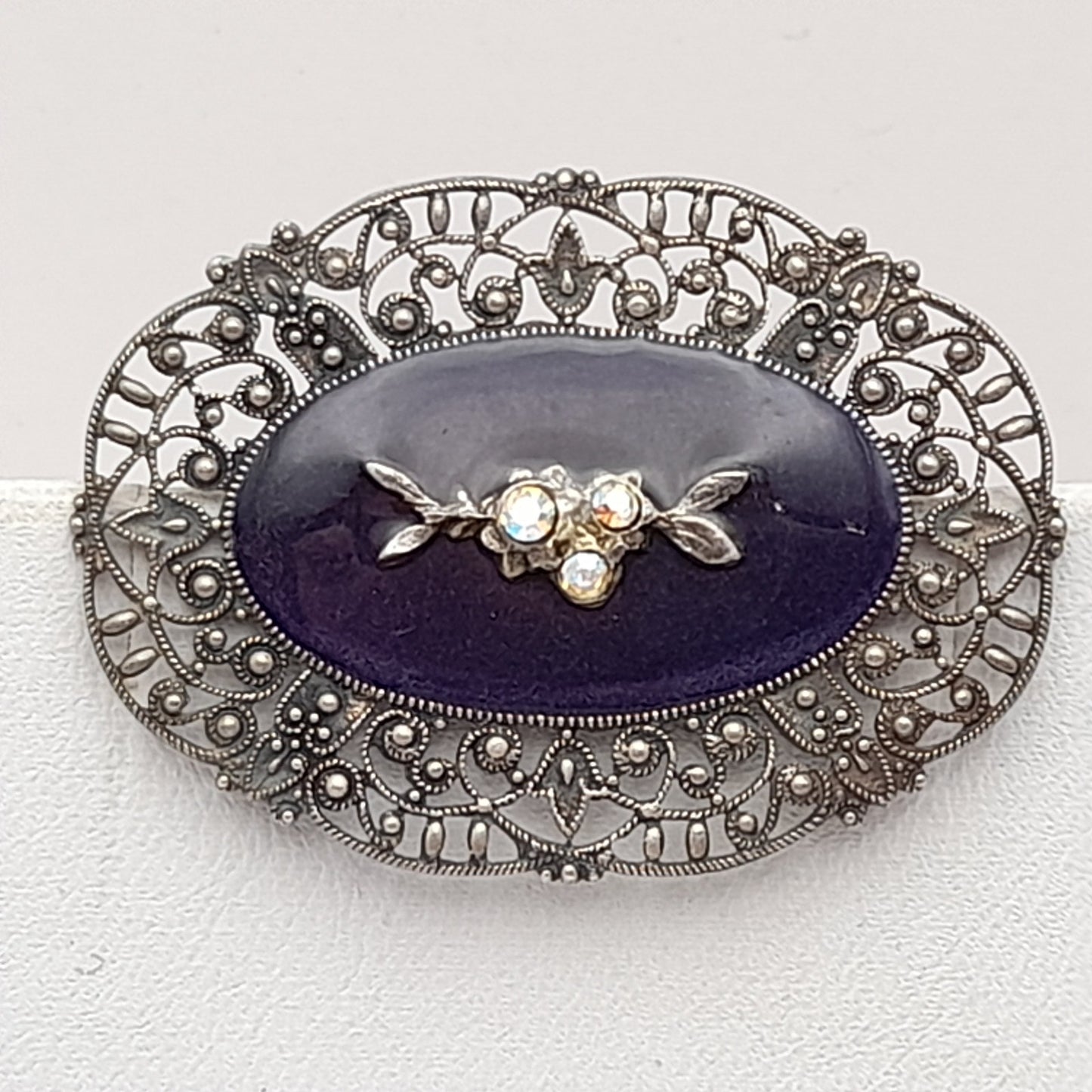 Vintage Catherine Popesco Art Deco Black Enamel AB Rhinestones Brooch