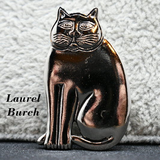 Vintage Laurel Burch Mystic Cat Brooch, Rhodium Plated