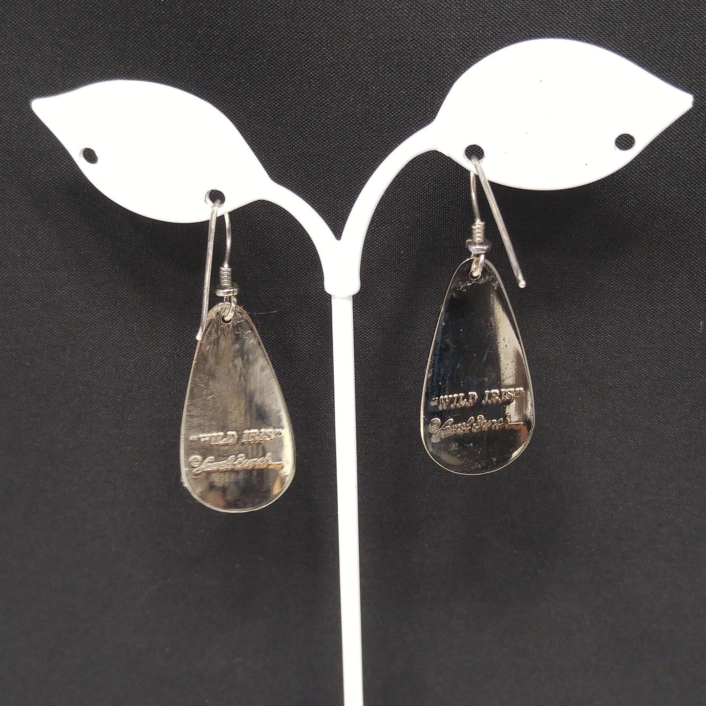 Laurel Burch "Wild Iris" Pink Enamel Earrings, Silver Tone, Gold Plated, 1980s