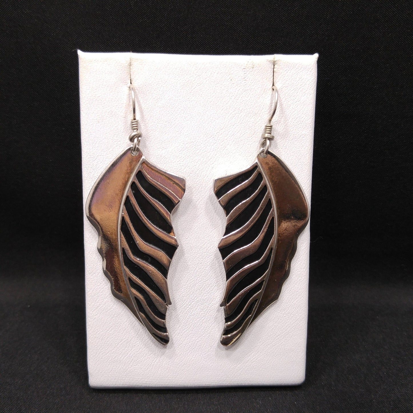 Laurel Burch Long Palm Leaf Earrings, Rhodium Plated, 1980s Vintage Jewelry