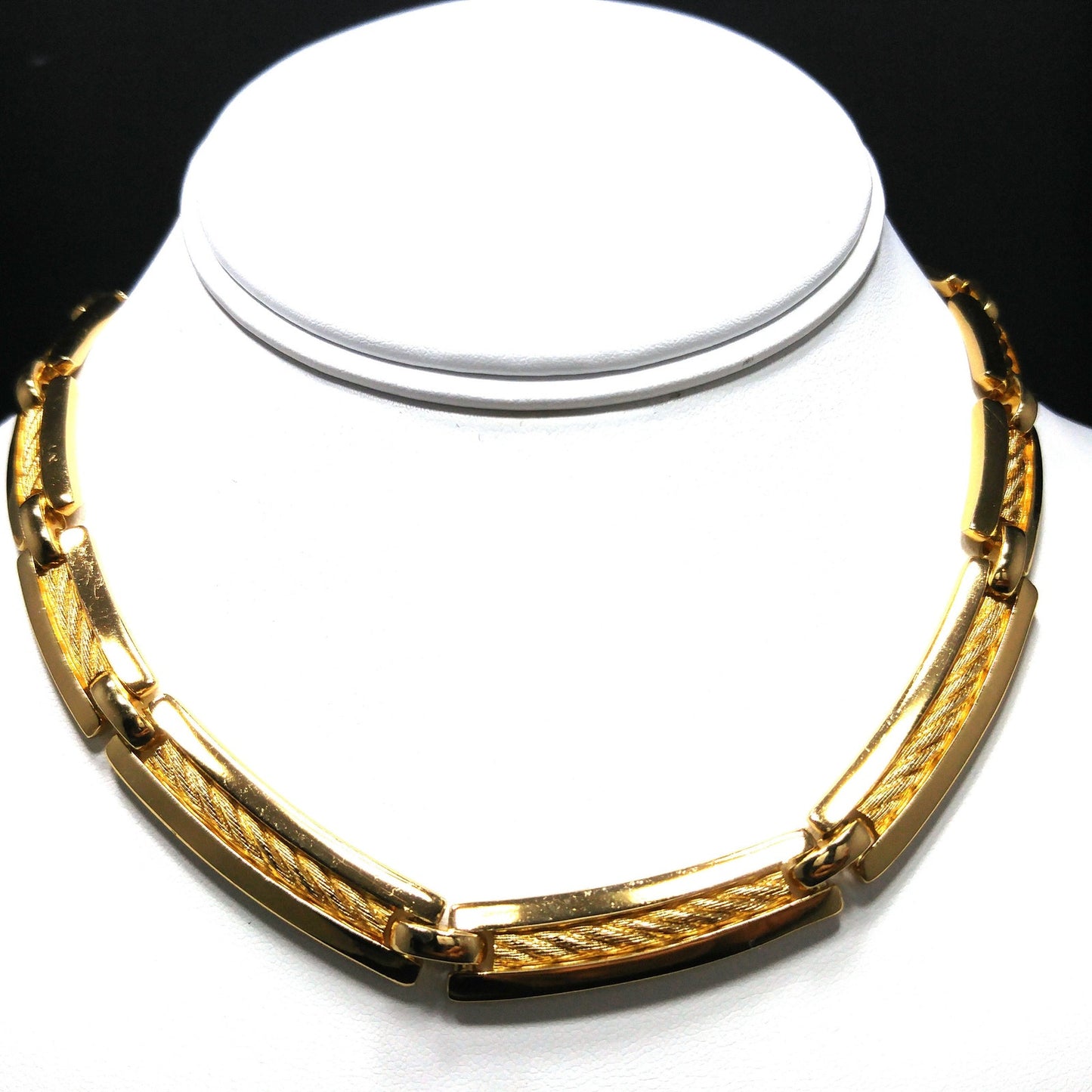 Vintage Christian Dior Choker Textured Links Necklace, Gold Plated, 1980s