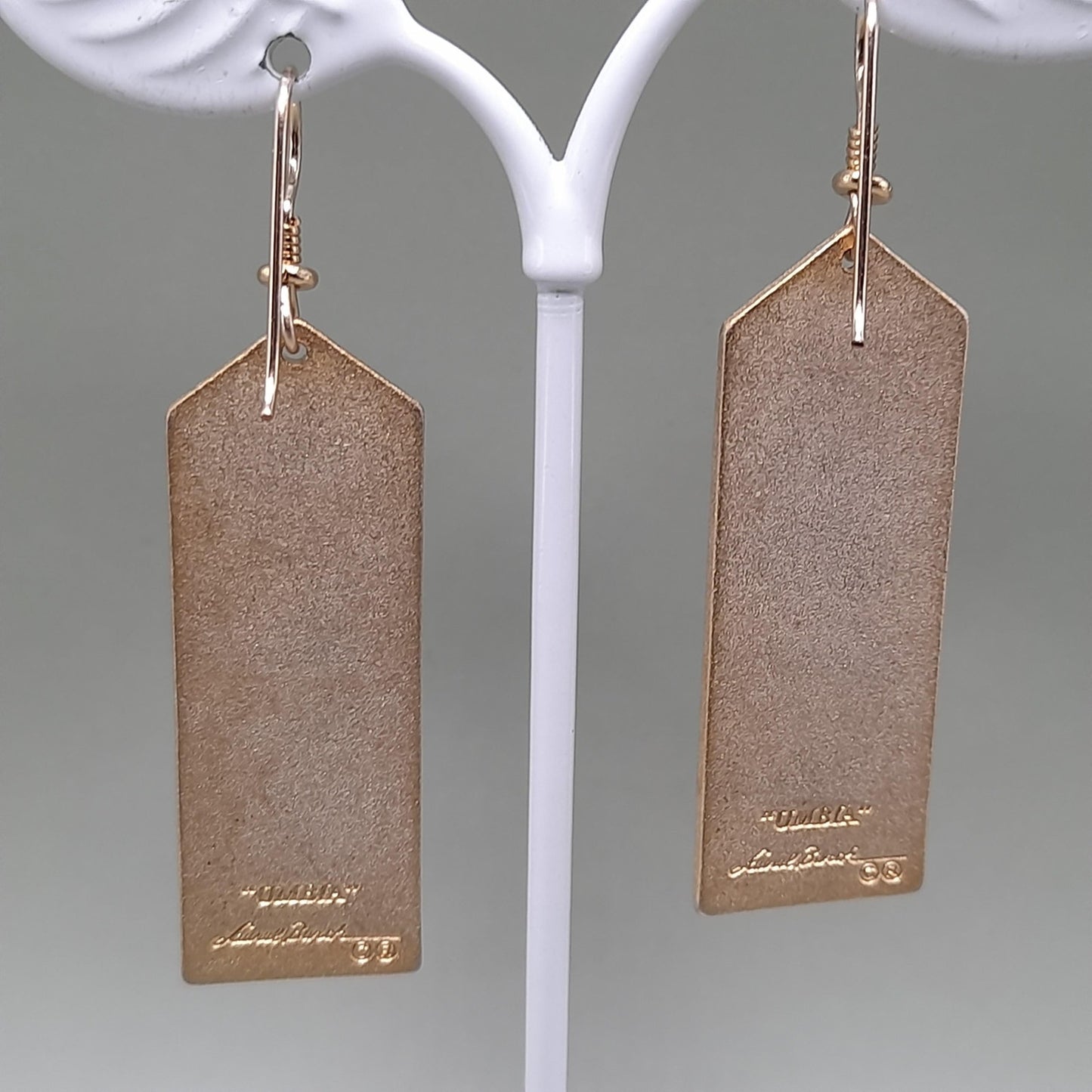 Vintage Laurel Burch "Umbla" Geometric Earrings, 2 3/8 Inch, Gold Plated, 1980s