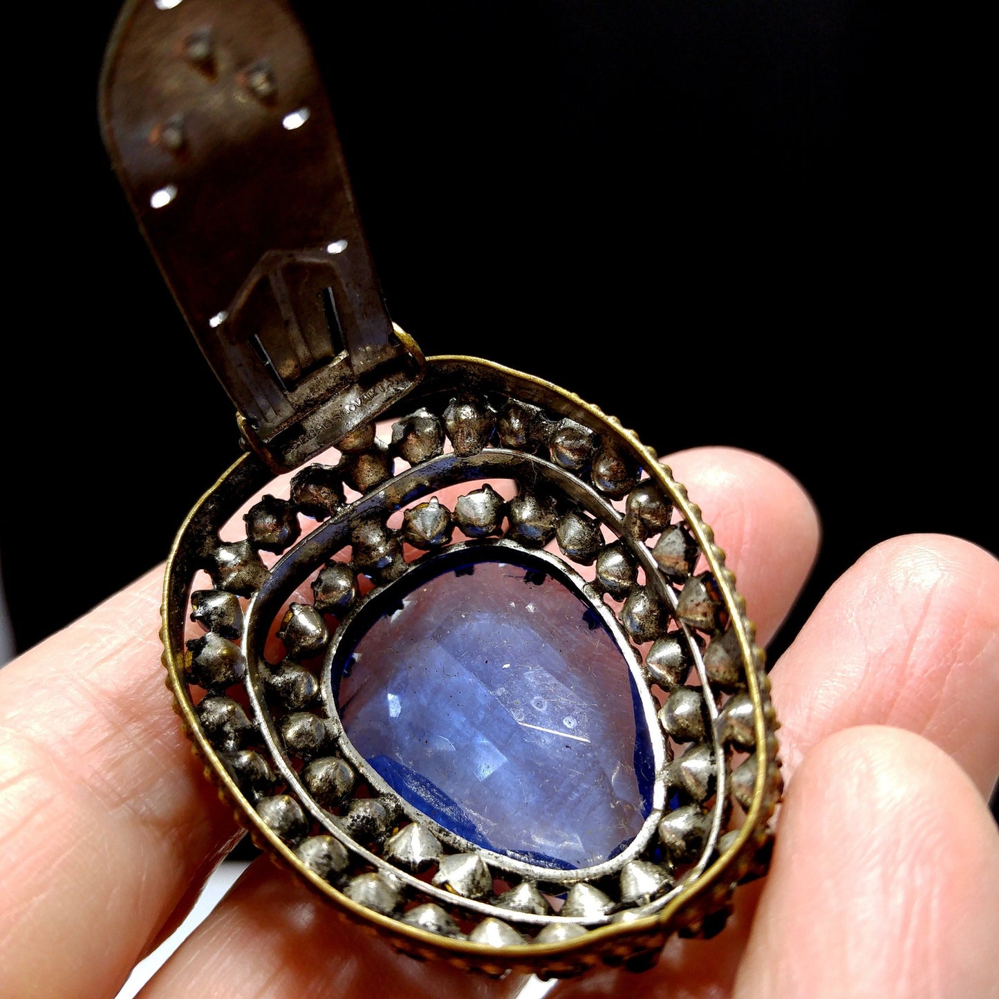 Czech Blue Glass & Rhinestone Dress Clip, 1940 Vintage Jewelry