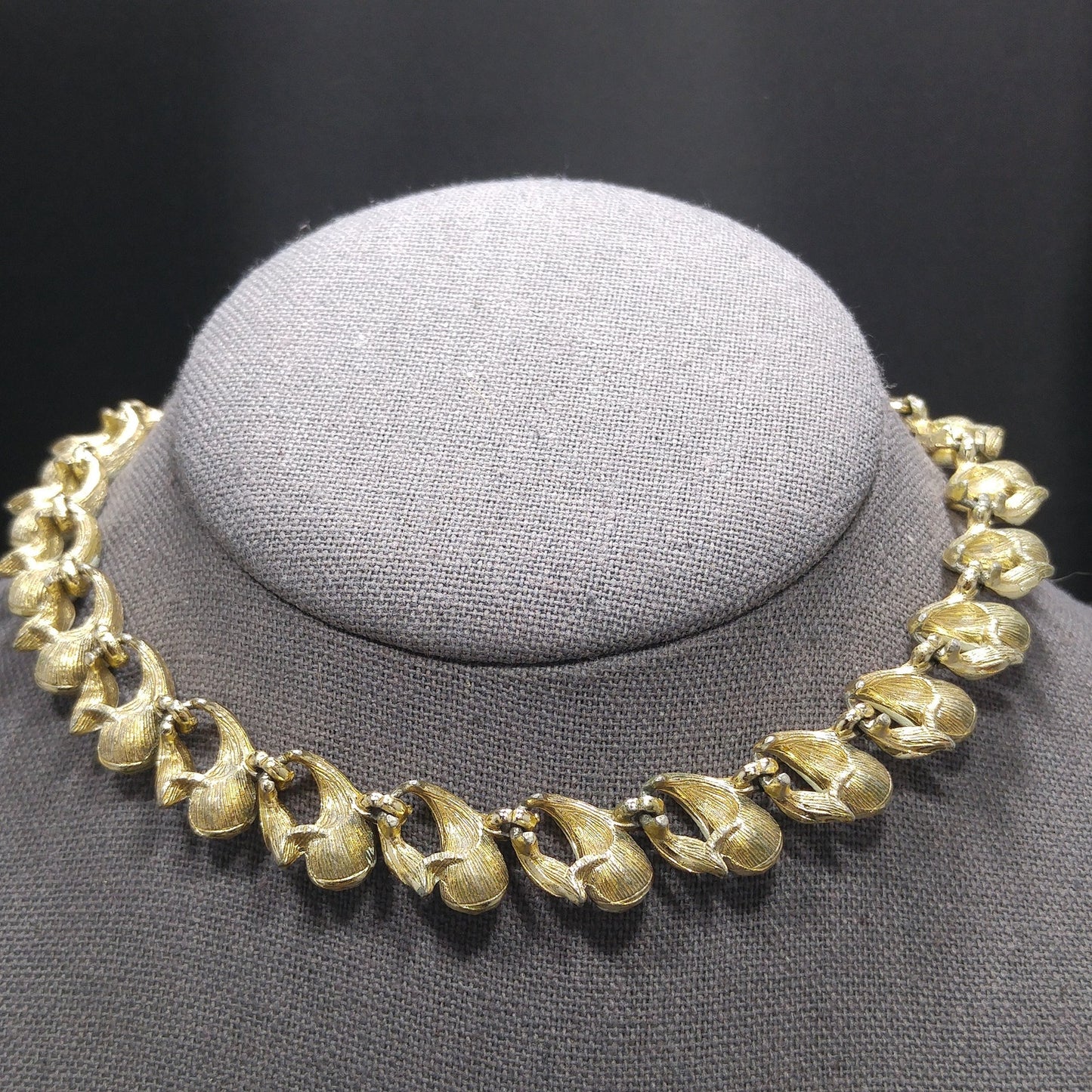 Brushed Gold Tone White Enamel Choker Necklace, Aurora Borealis Rhinestones, 1960s Vintage Jewelry
