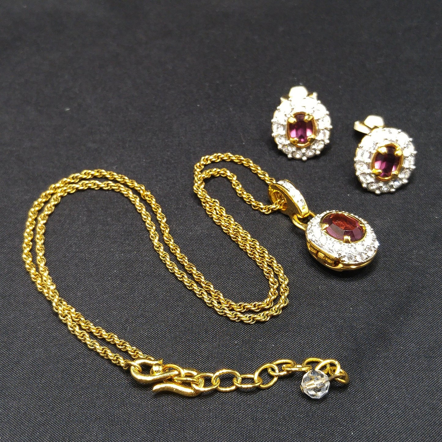 Vintage Swarovski Swan Logo Purple Crystal Locket Necklace & Earrings Set 1990s