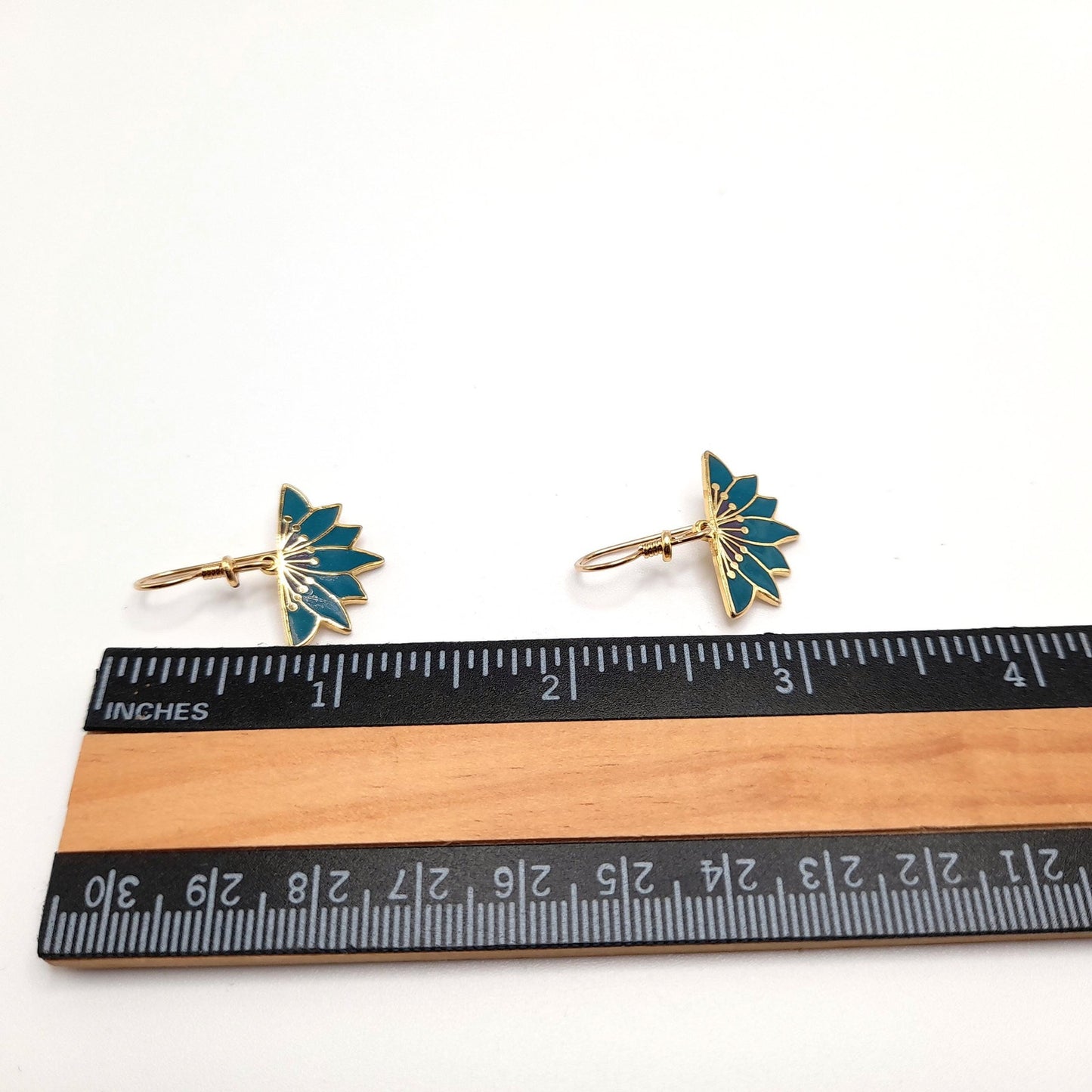 Vintage Laurel Burch Floral Earrings, Gold Plated, Teal Green Enamel