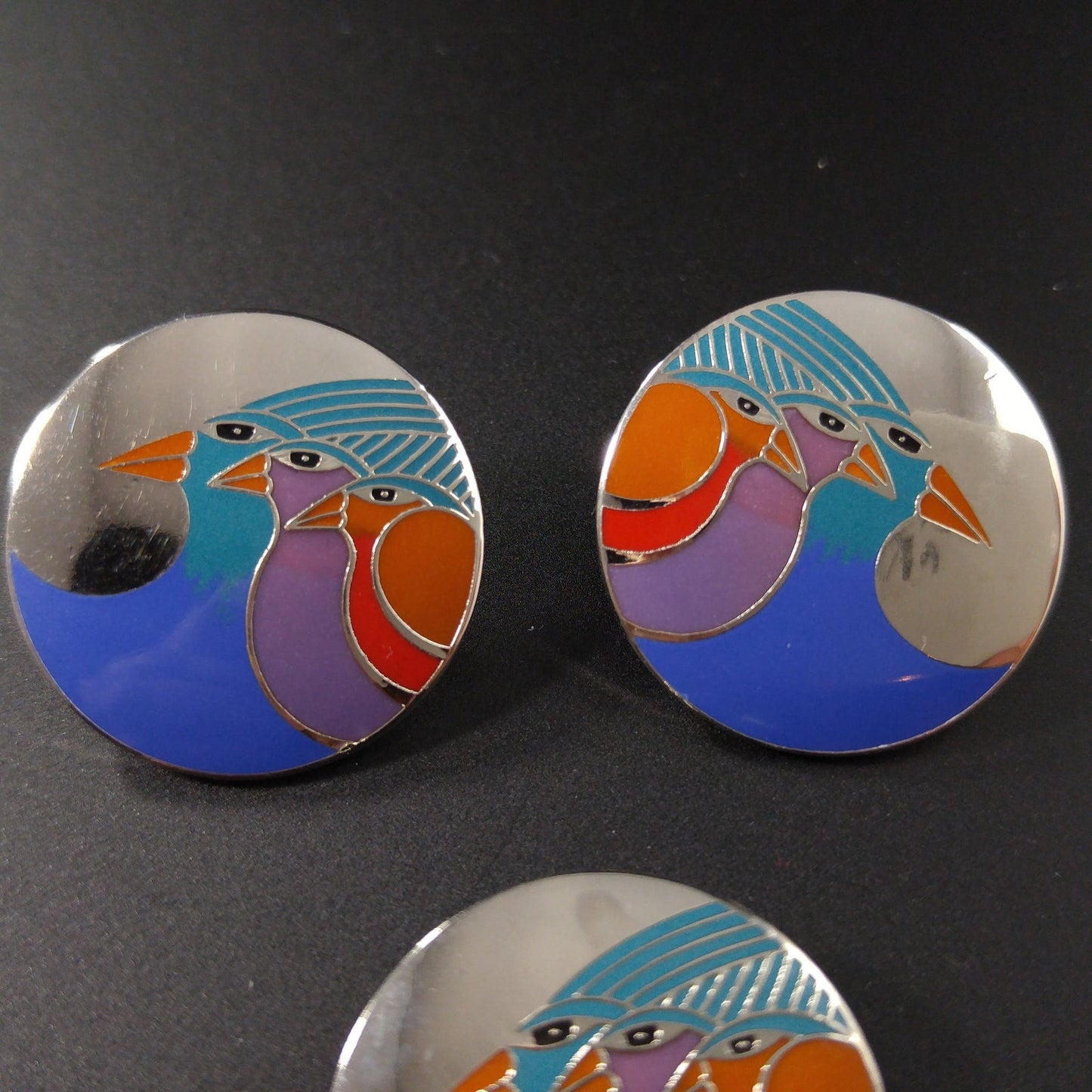 Laurel Burch "Celestial Birds" Earrings & Brooch, 1980s Vintage Jewelry