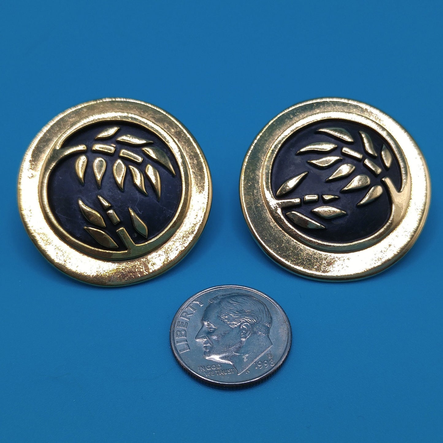 Laurel Burch Bamboo Large Post Earrings, Black Enamel, Gold Plated, 1980s Vintage Jewelry