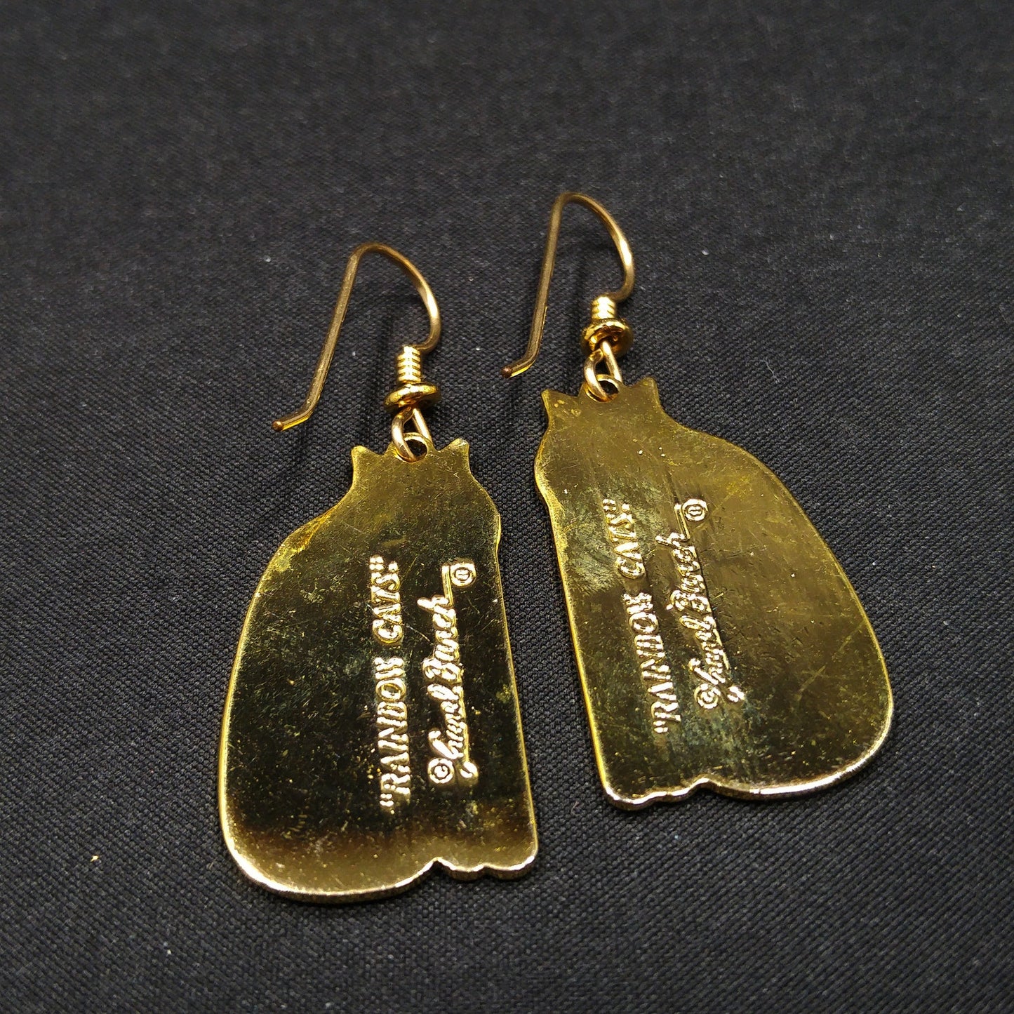 Laurel Burch "Rainbow Cats" Earrings, Multicolored Cloisonne Enamel, 1980s