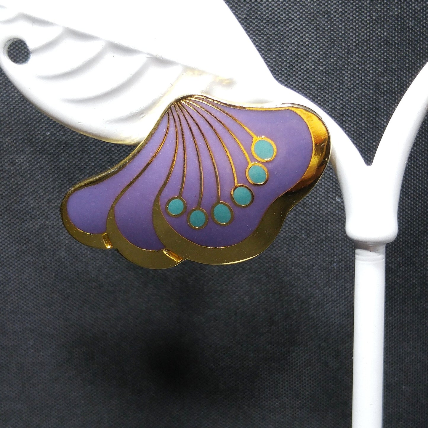 Laurel Burch Peony Post Earrings, Gold Plated Cloisonne Enamel, 1980s Vintage