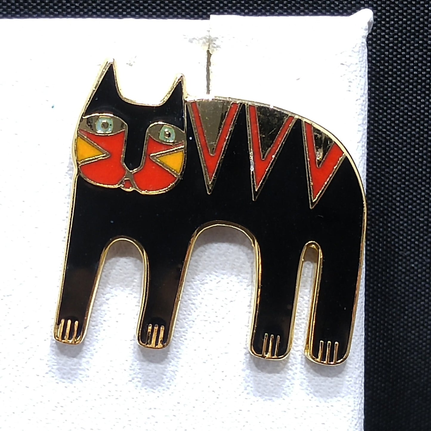 Vintage Laurel Burch Black Cat Post Earrings, Black Red Enamel, Gold Plated