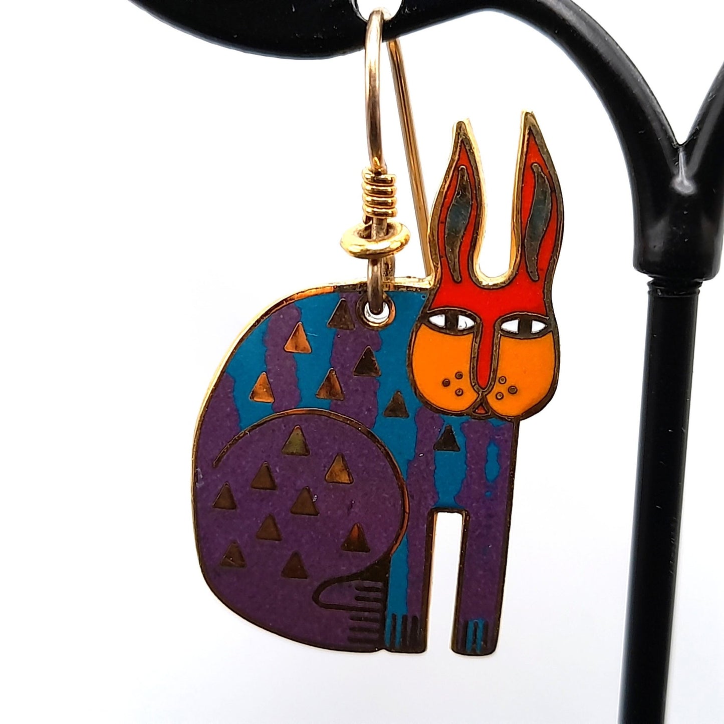 Laurel Burch "Rabbit For Ross" Earrings, Enamel Cloisonne Gold Plated, 1980s