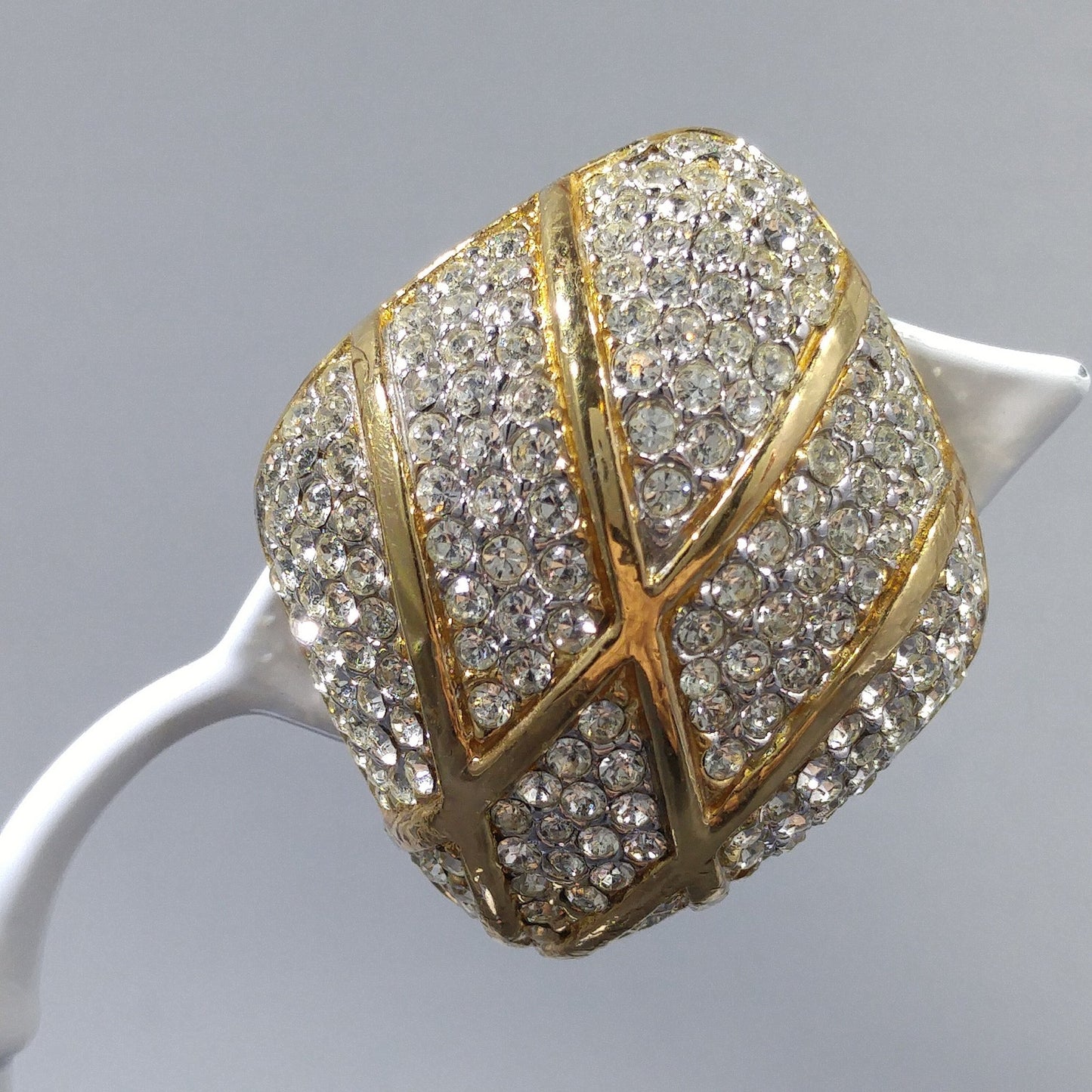 Vintage CINER Pave Rhinestone Clip Earrings, Gold Plated