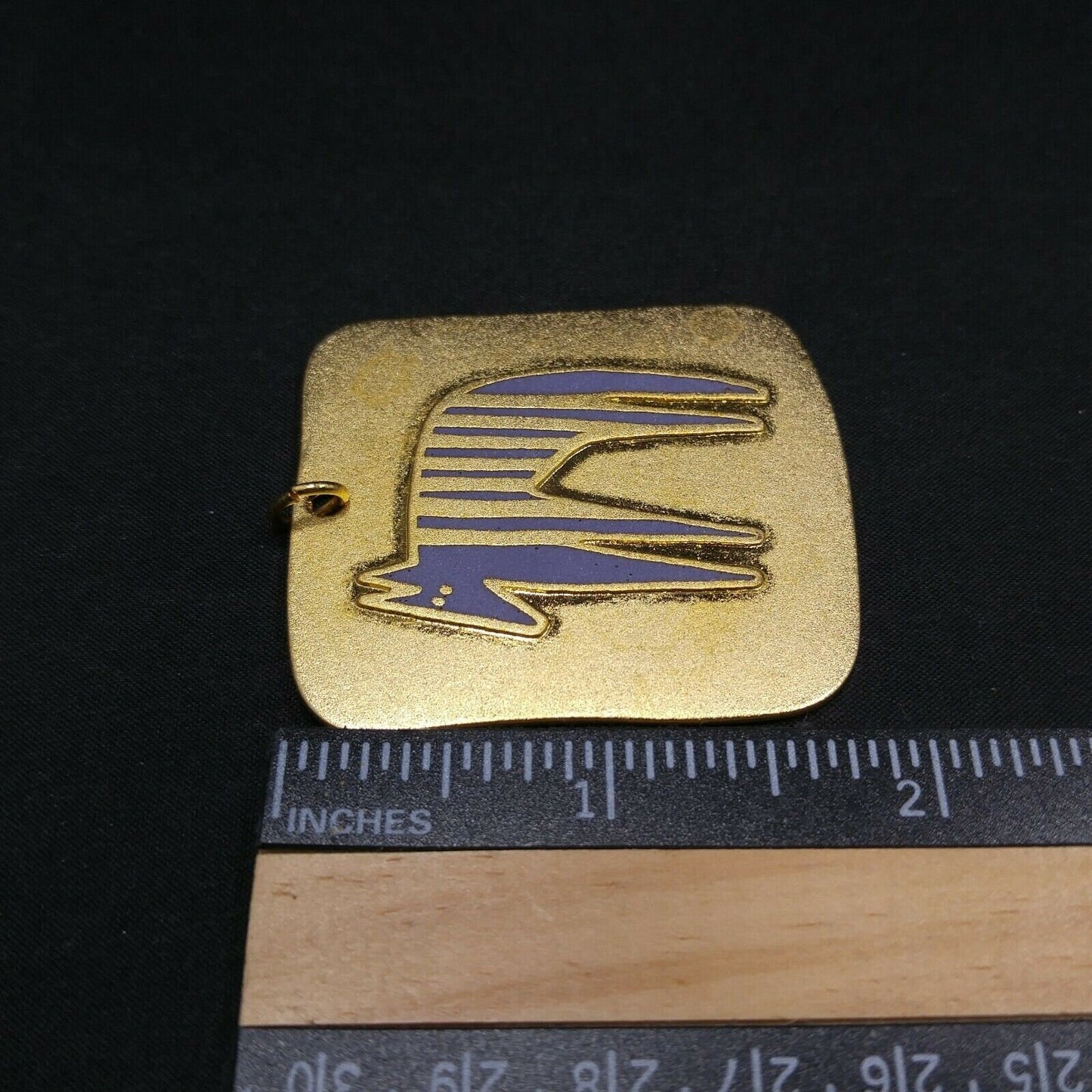 Vintage Laurel Burch "STRIPED BEAST" Large Pendant, Satin Finish, Gold Plated