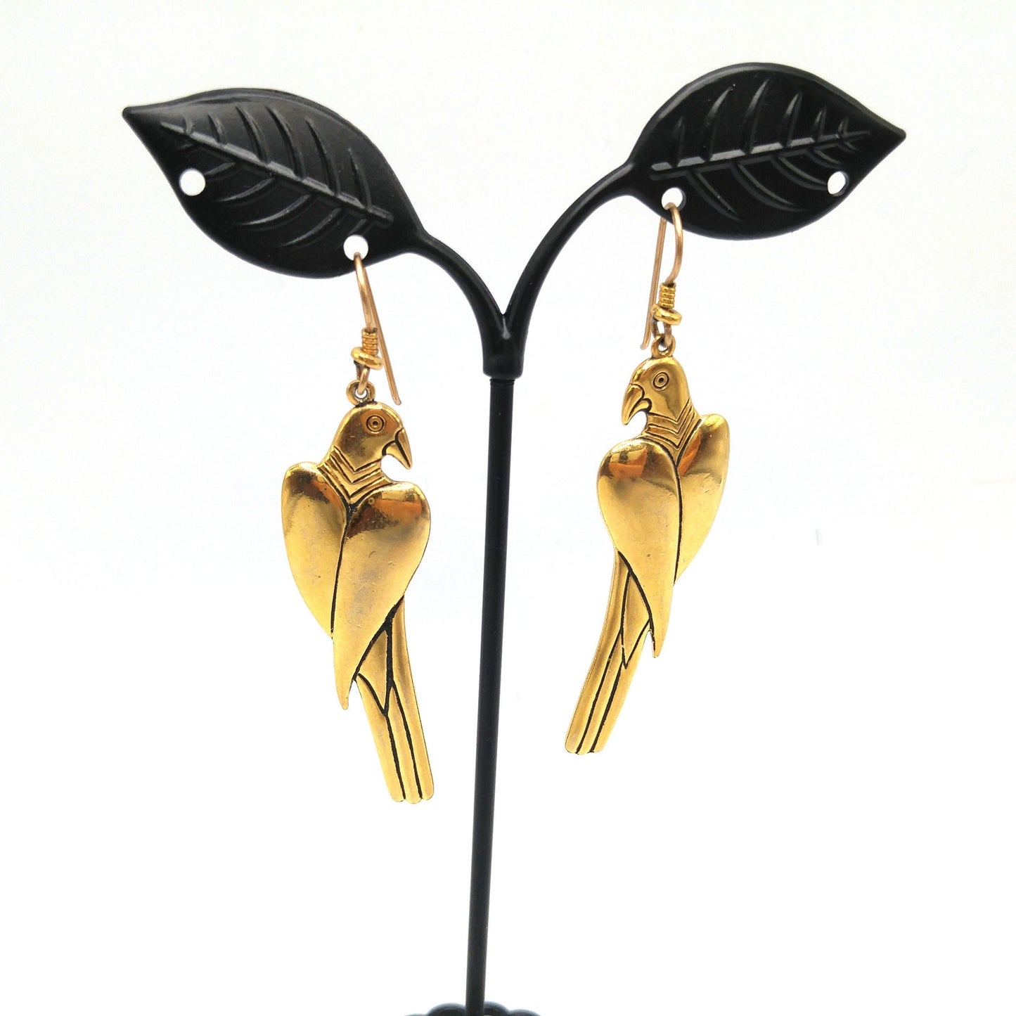 Laurel Burch Gold Plated Parrot Earrings, Gold Filled Ear Wires, 1980s Vintage Jewelry