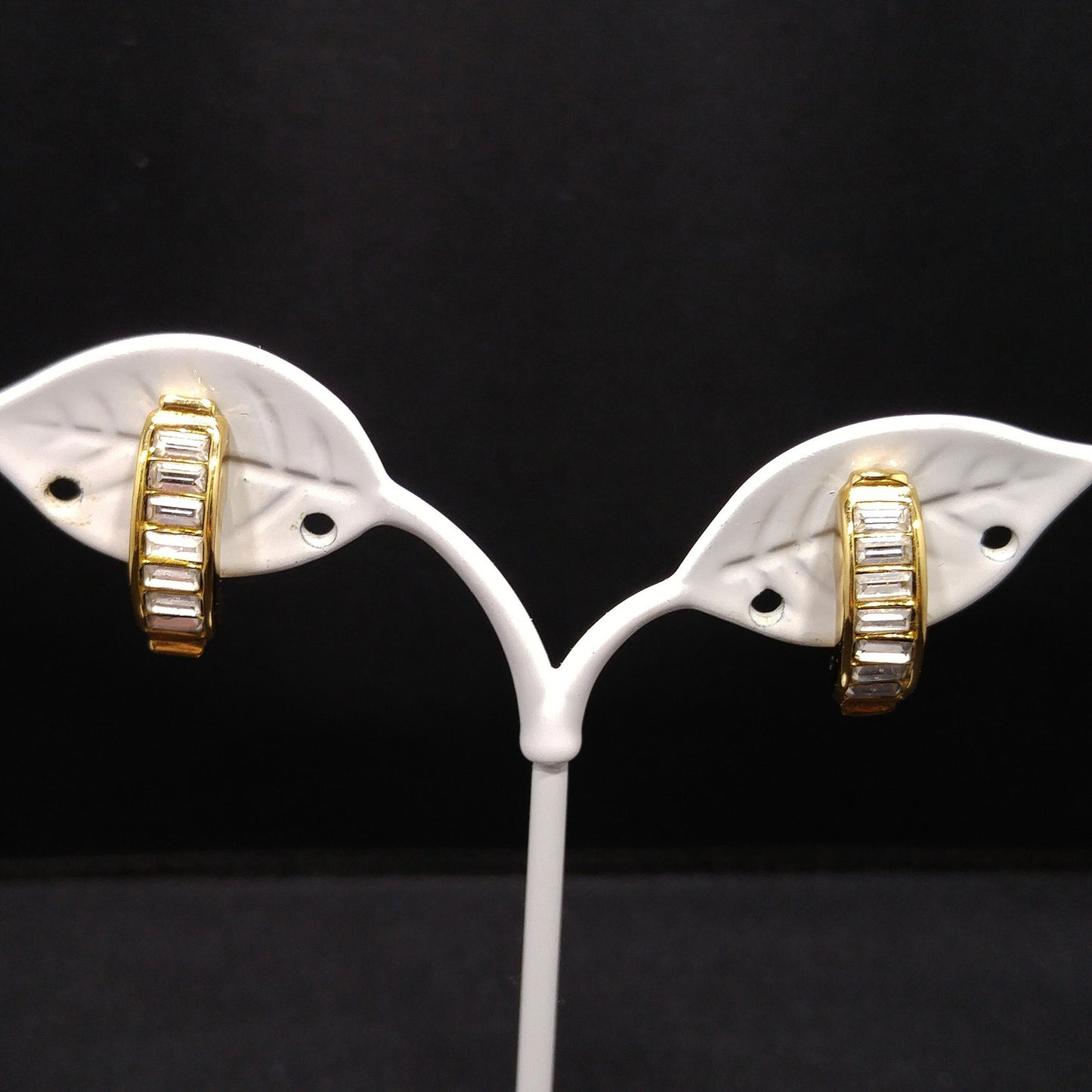 Vintage Christian Dior Half Hoop Baguette Rhinestone Clip Earrings