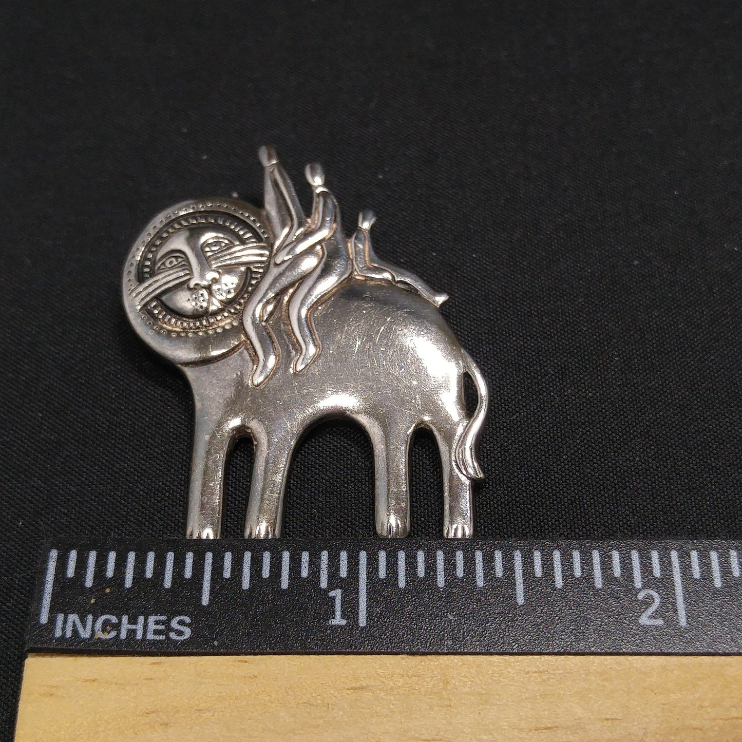 Vintage Laurel Burch Family Large Cat Pendant Brooch, Silver Tone Gold Plated