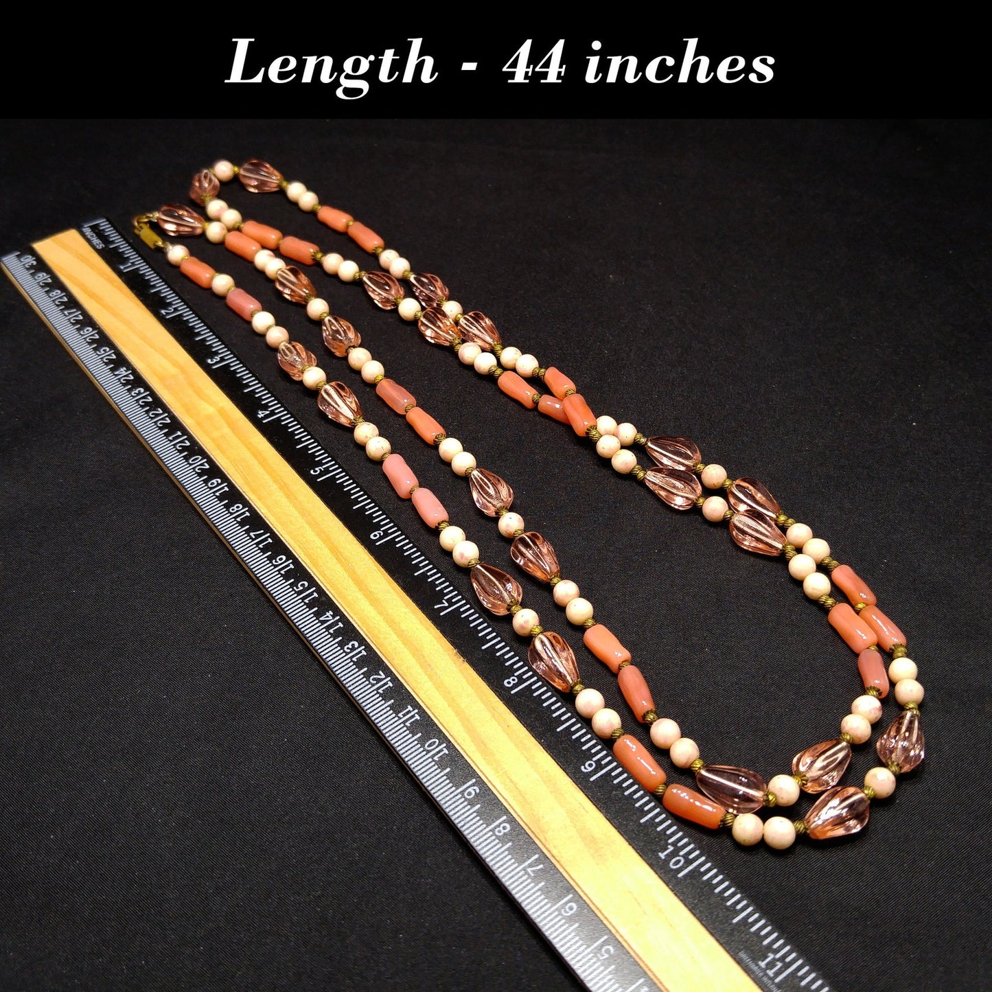 Miriam Haskell Long Pink Art Glass Beaded Necklace, 44 Inches, 1940s Vintage
