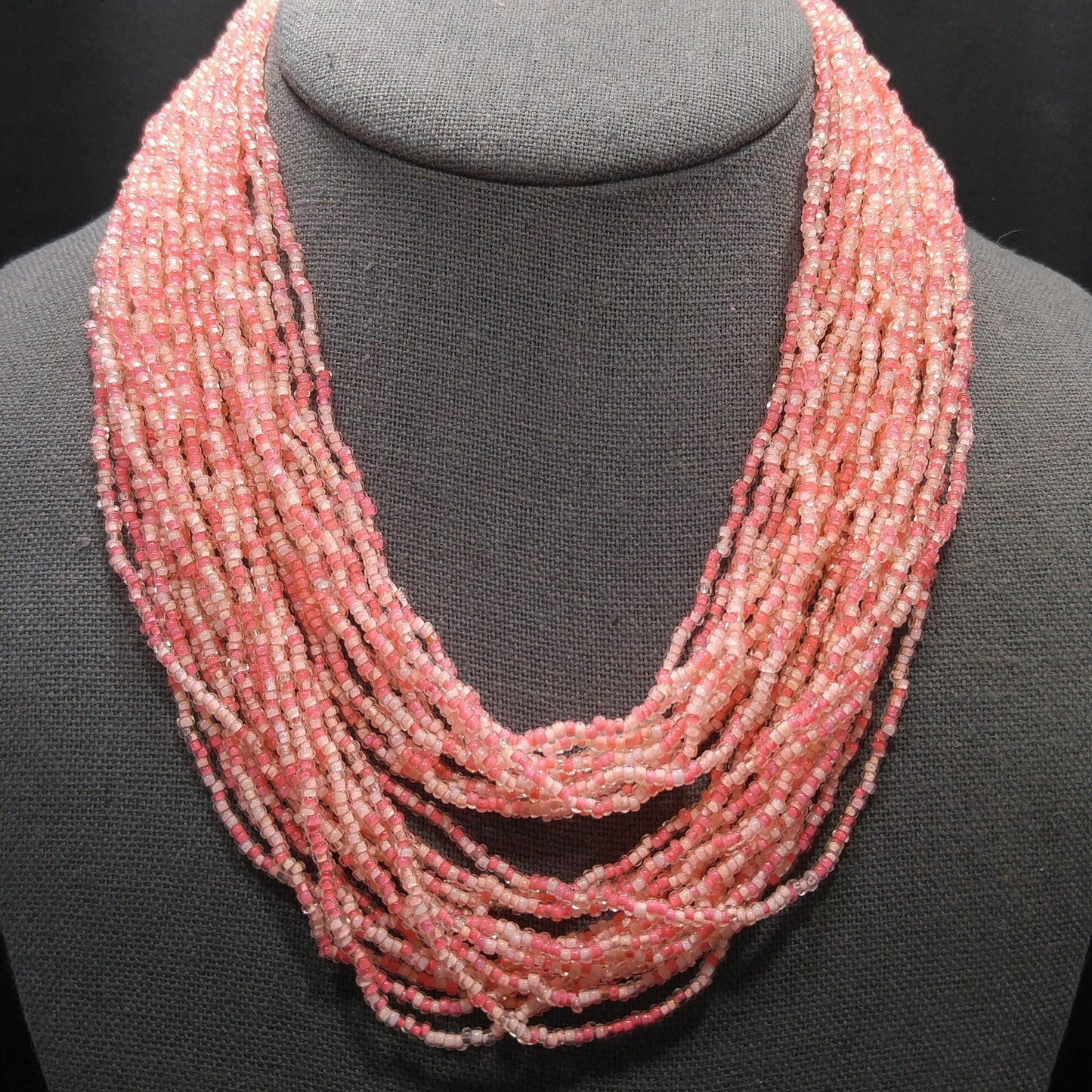 Italian Seed Bead Glass Necklace, 24 Strands, Made Italy, 1950s Vintage Jewelry