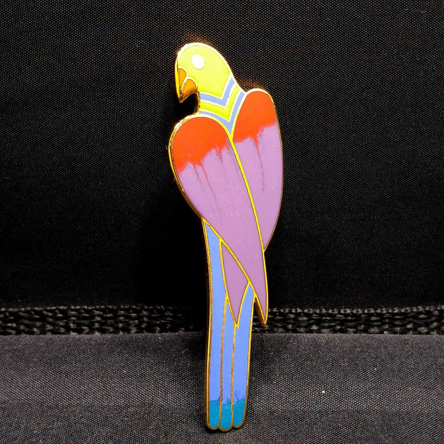 Laurel Burch "Cezanne" Parrot Brooch, Gold Plated, Cloisonne Enamel, 1980s Vintage Jewelry