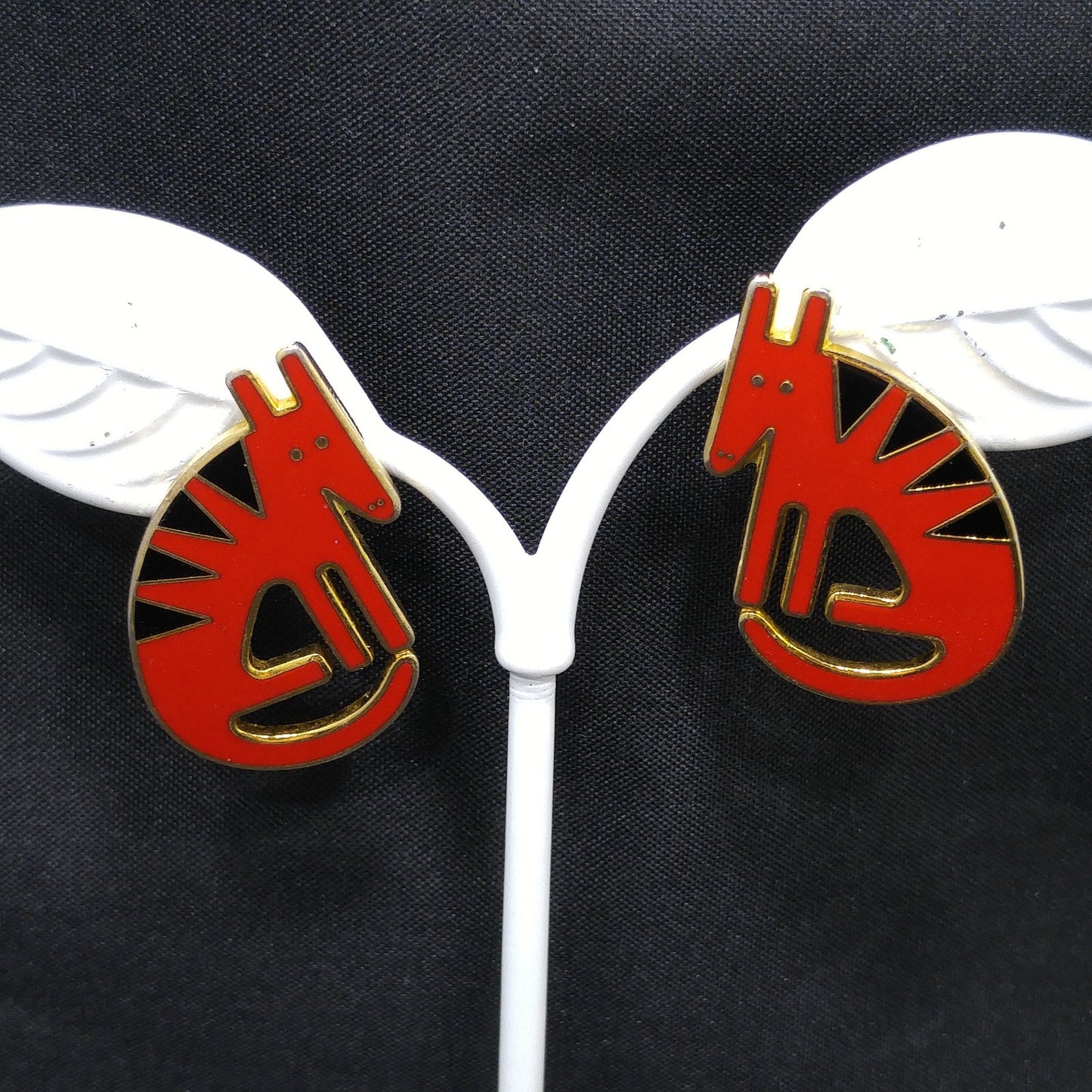 Laurel Burch "Terra" Coyote Post Earrings, Cloisonné Gold Plated, 1980s Vintage
