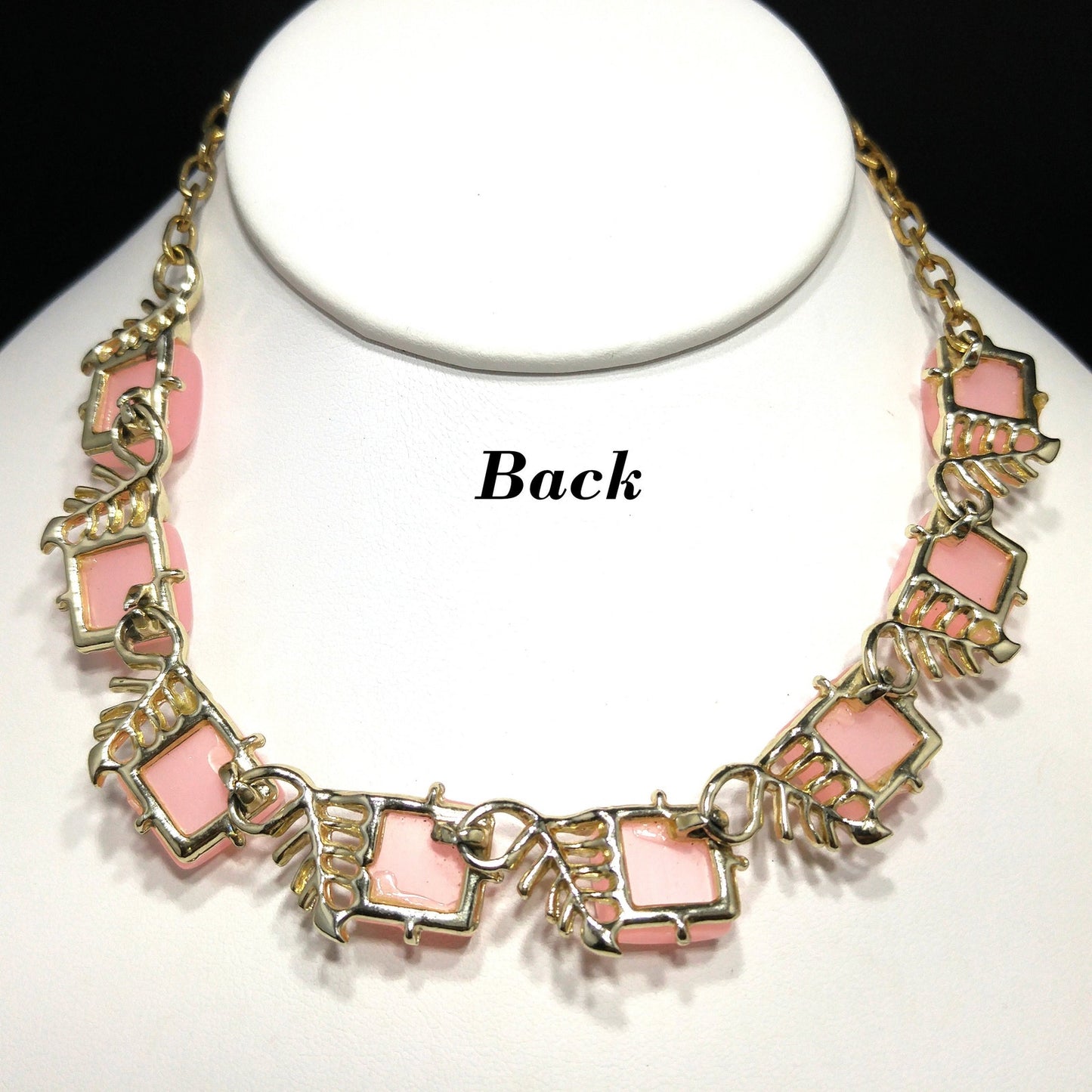Mid-Century Pink Moonglow Choker Necklace, Lucite Squares, 1950s Vintage Jewelry