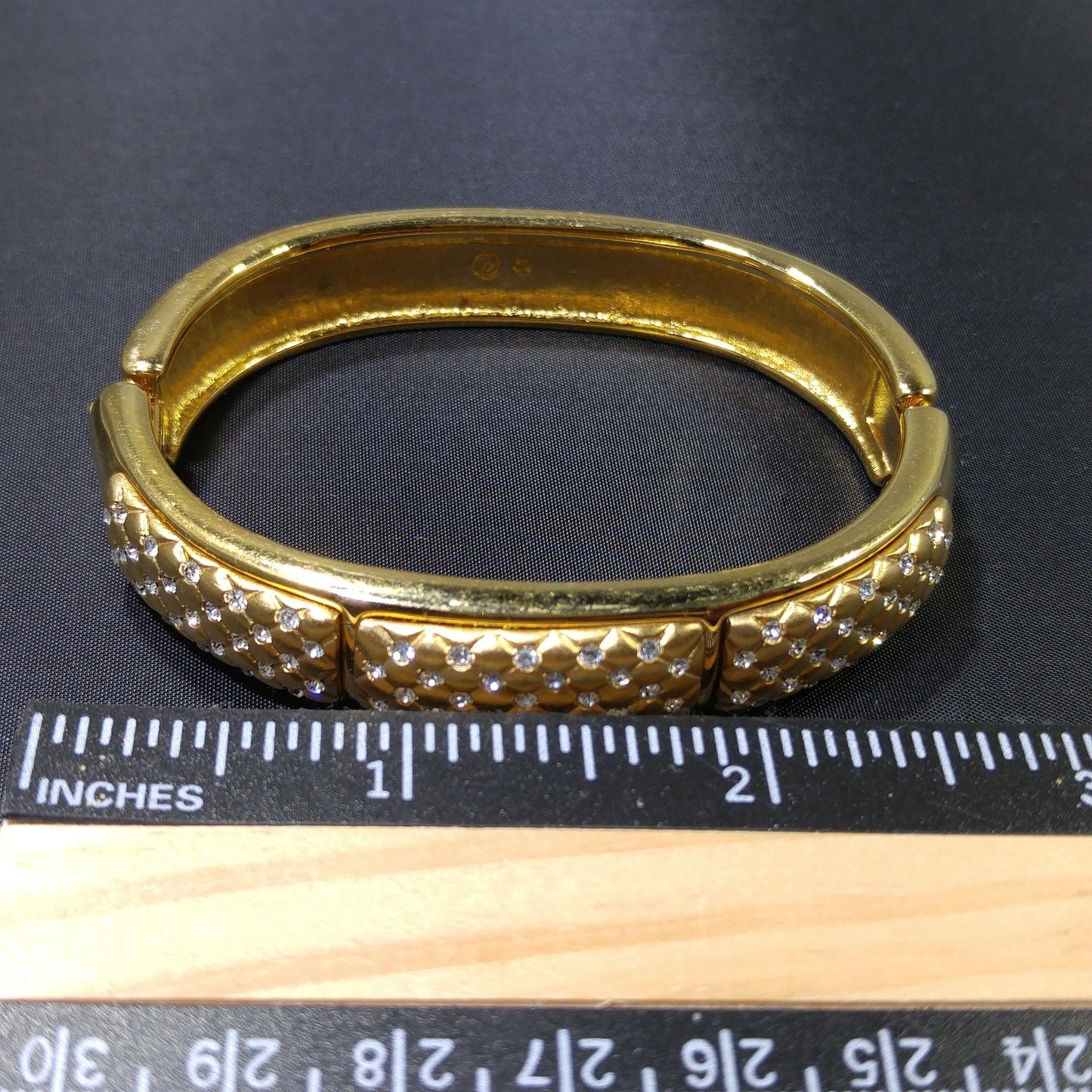 Vintage Swarovski Gold Plated Hinged Cuff Bracelet Clear Rhinestones Swan Logo
