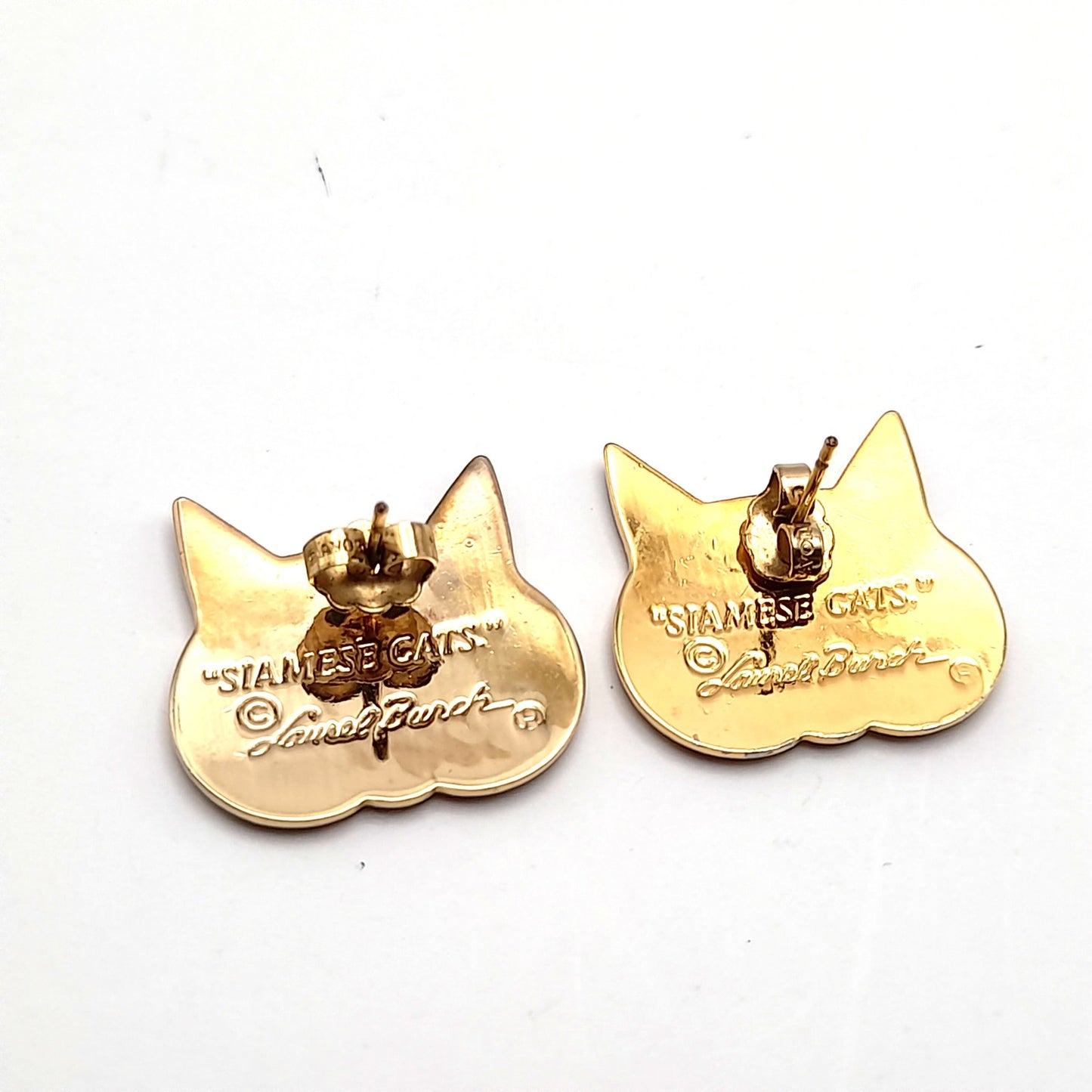 Vintage Laurel Burch Siamese Cats Purple Face Post Earrings