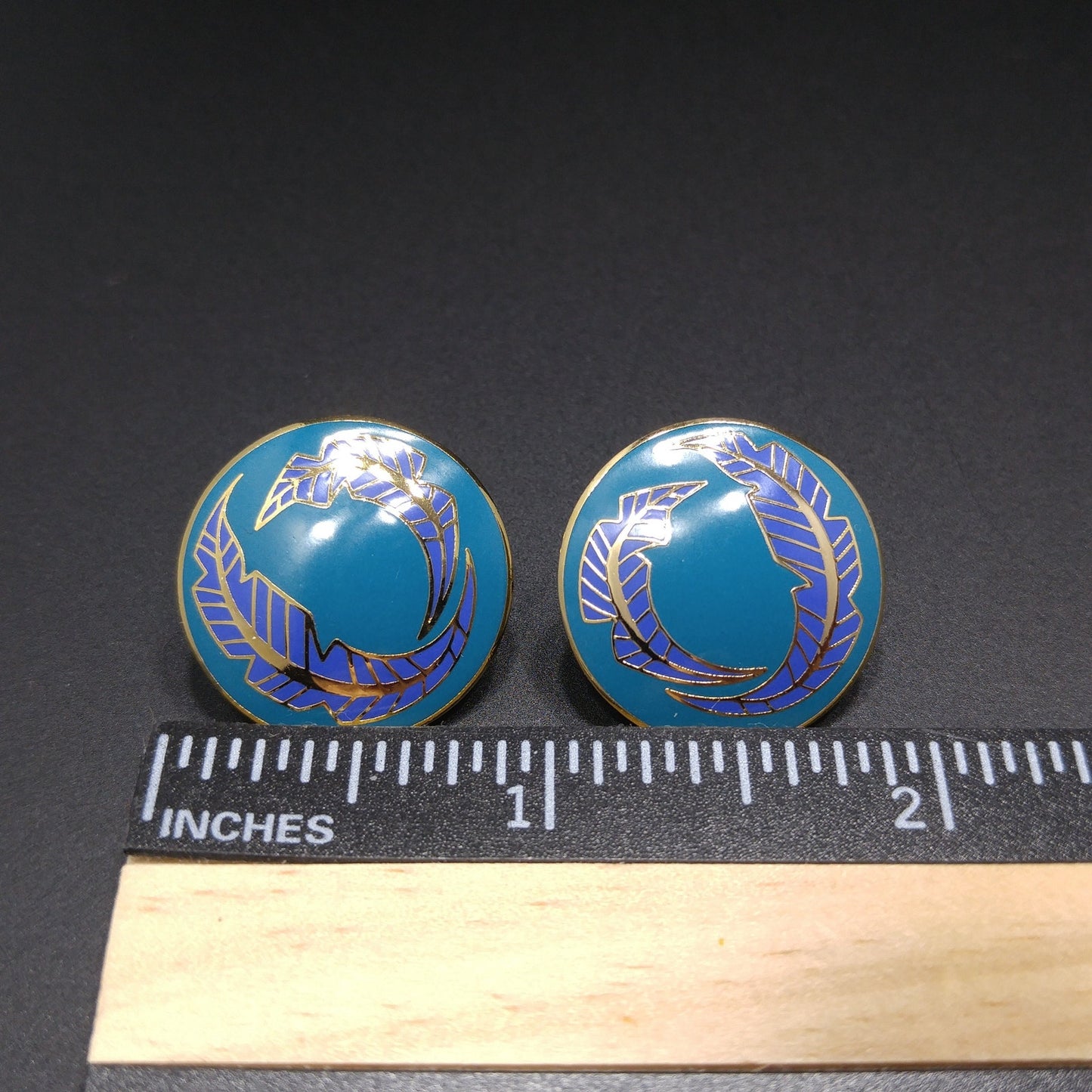Vintage Laurel Burch "Palm Leaves" Teal Lavender Post Earrings, Gold Plated