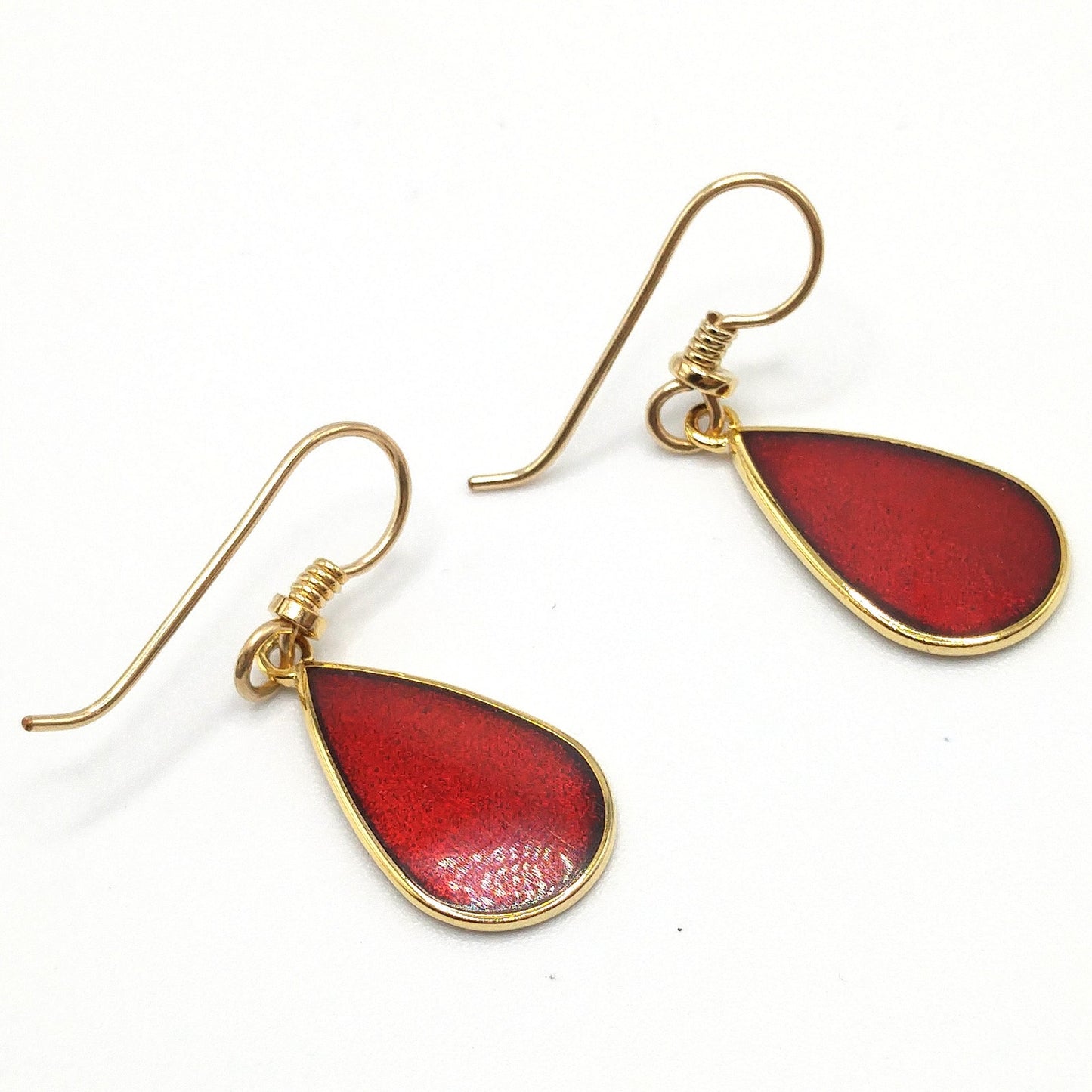 Vintage Laurel Burch Red Teardrop Earrings, Gold Plated, 1980s