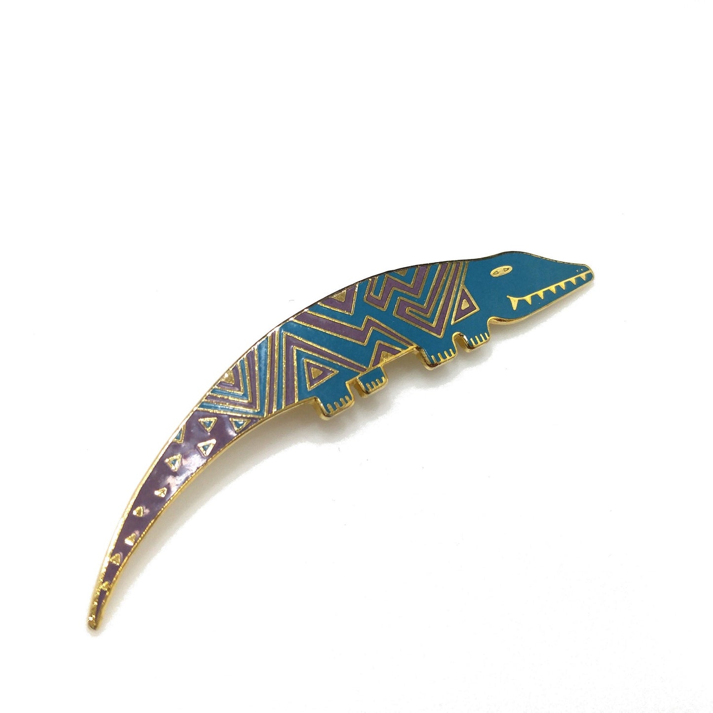 Laurel Burch "Aleucian Alligator" Brooch, Gold Plated Cloisonné Enamel, 1980s Vintage Jewelry