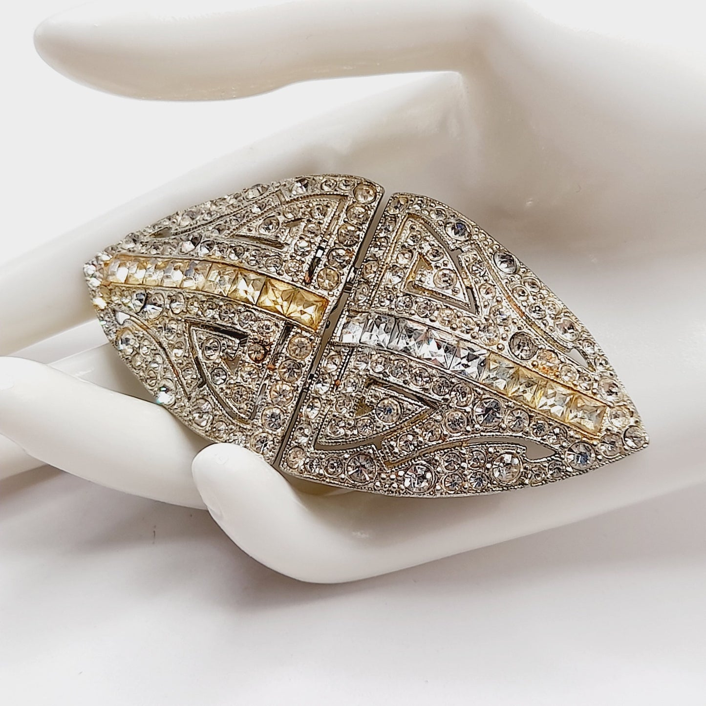 Coro Duette Rhinestone Brooch, Art Deco Dress Clips, Patent 1798867