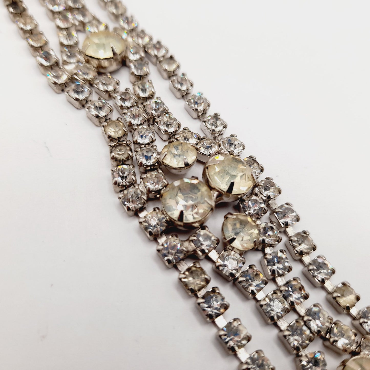 Vintage 1950s Clear Rhinestone Four Row Bracelet - 7 1/4 Inches - Wedding Jewelry