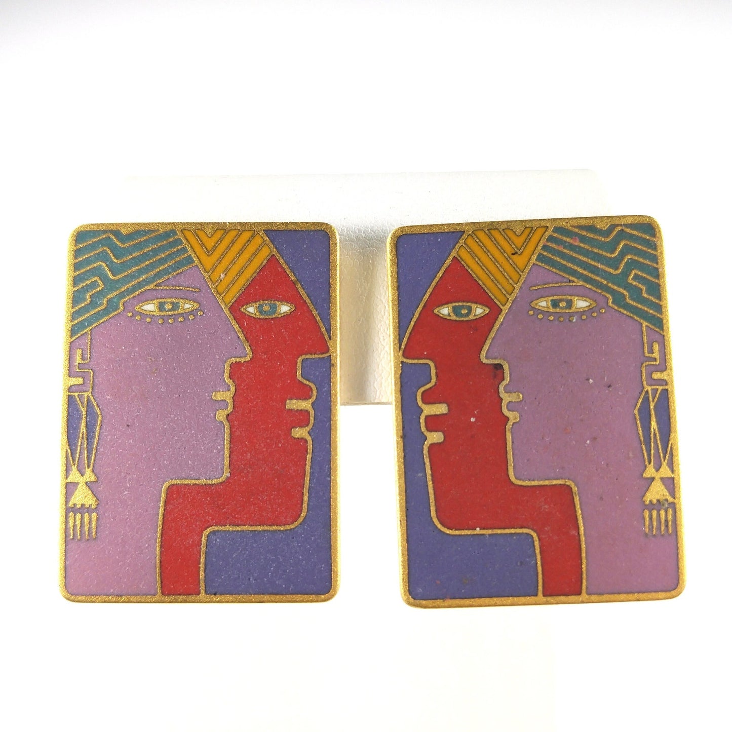 Vintage Laurel Burch "Soulmates" Post Earrings, Cloisonne & Gold Plated