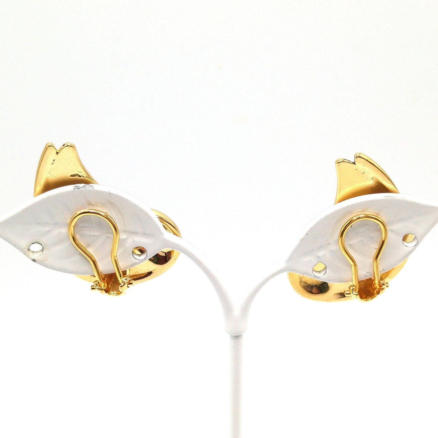 Vintage Laurel Burch Bird Clip Earrings, Reflective Gold Plated