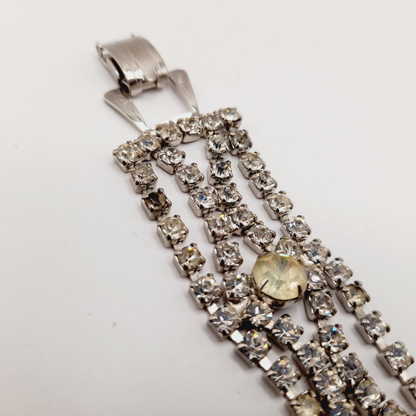 Vintage 1950s Clear Rhinestone Four Row Bracelet - 7 1/4 Inches - Wedding Jewelry