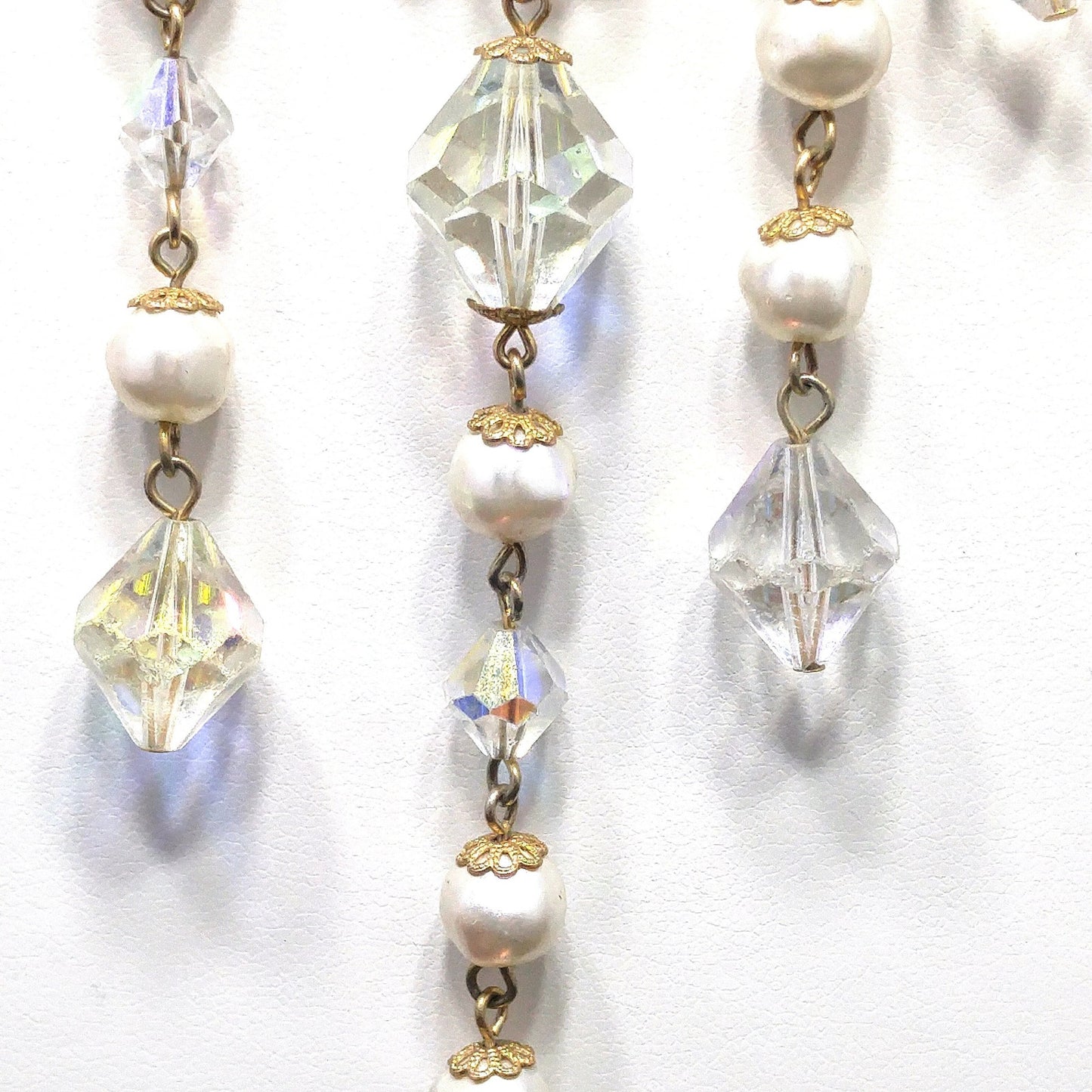 Vintage Crystal Faux Pearl Dangle Necklace, Large Aurora Borealis Crystal Beads, Vintage Jewelry